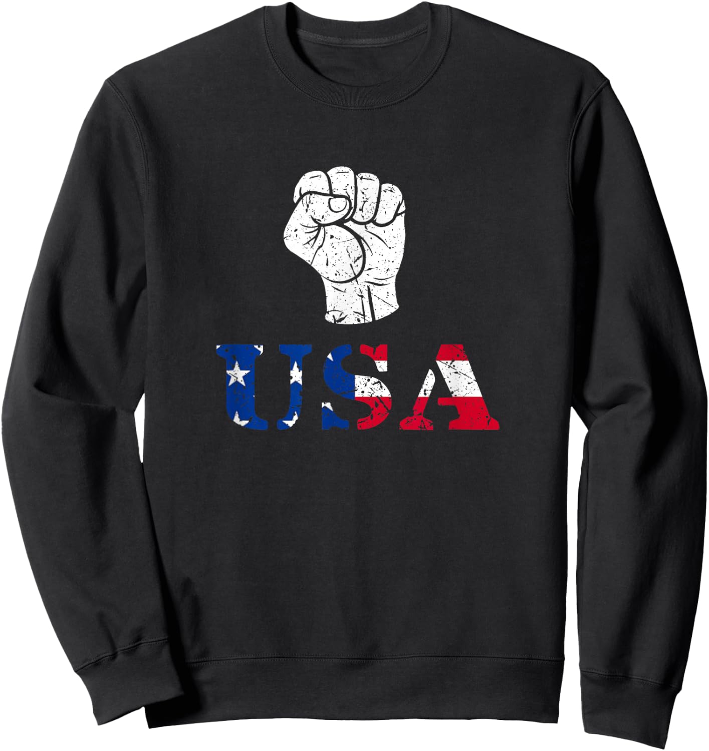 Trump Fist Distressed USA Red, White & Blue Design Sweatshirt - Sweatshirt | Black