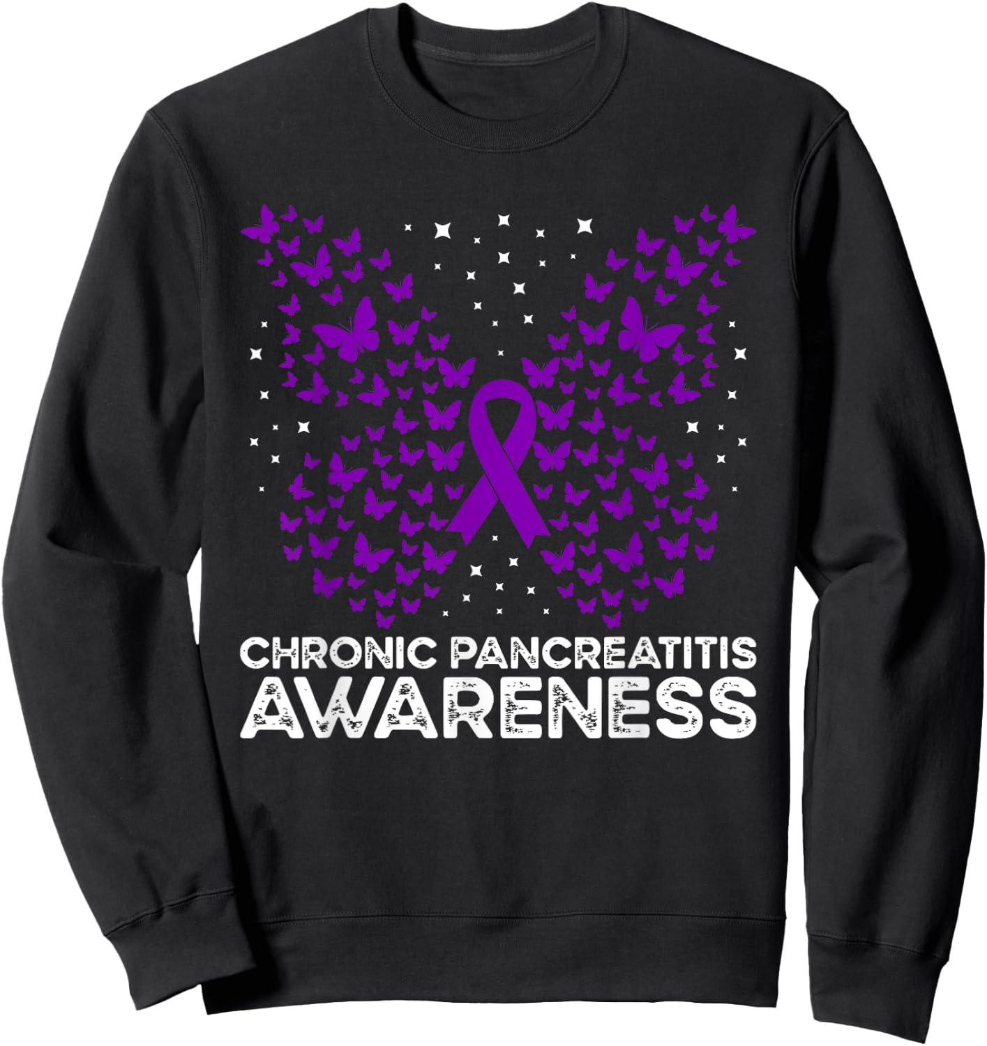 Pancreatitis Awareness Chronic Pancreatitis Butterfly Sweatshirt - Sweatshirt | Black