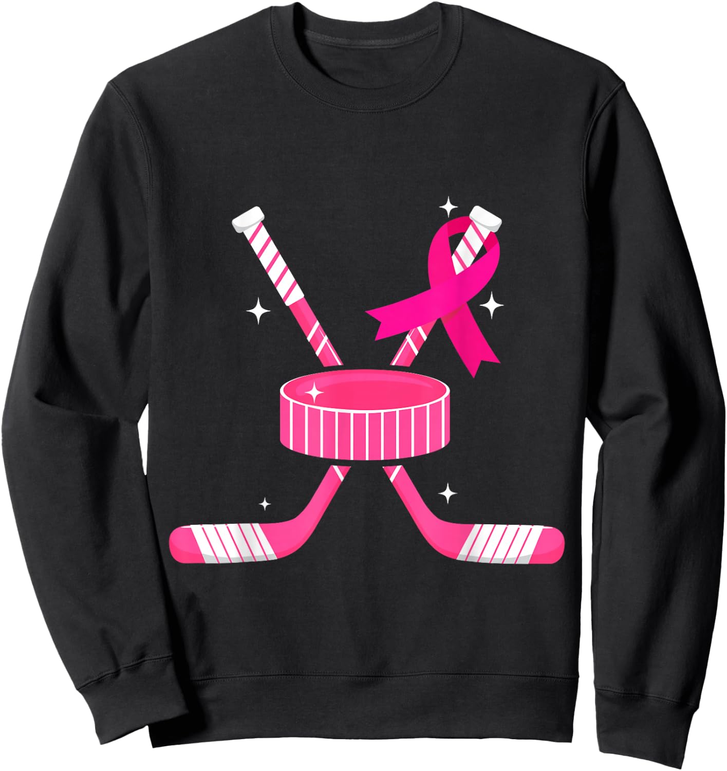Ice Hockey Pink Ribbon Breast Cancer Awareness Survivors Sweatshirt - Sweatshirt | Black