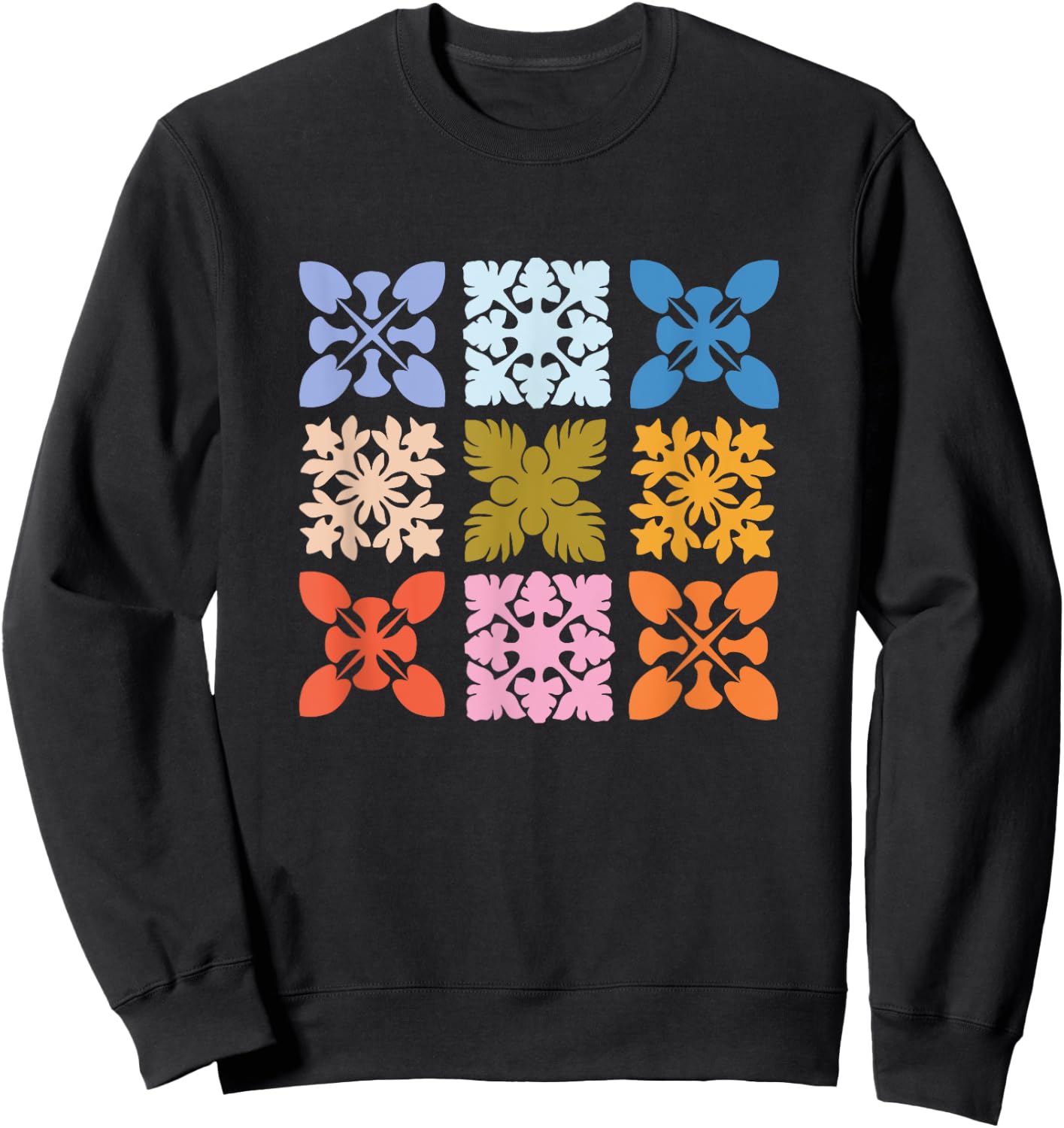 Color Block Hawaiian Quilt Square Sweatshirt - Sweatshirt | Black