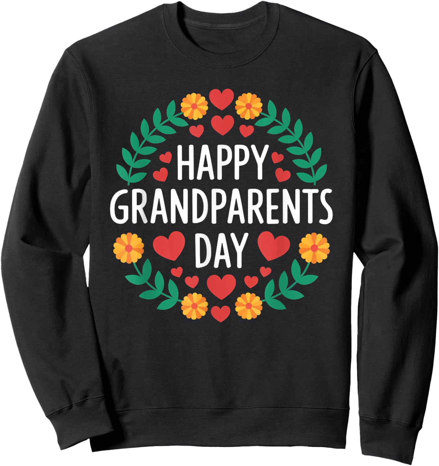 Happy Grandparents Day Wreath Grandpa Grandma Decorate Gifts Sweatshirt - Sweatshirt | Black