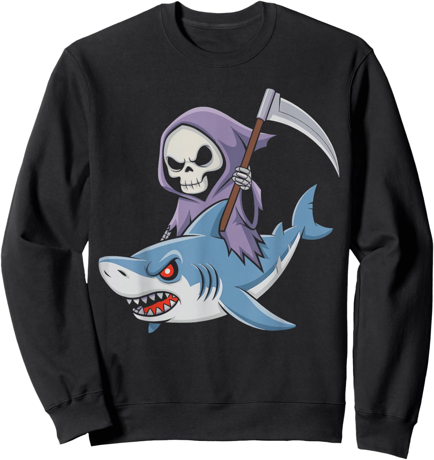 Funny Grim Reaper Riding Shark Lovers Spooky Halloween Sweatshirt - Sweatshirt | Black
