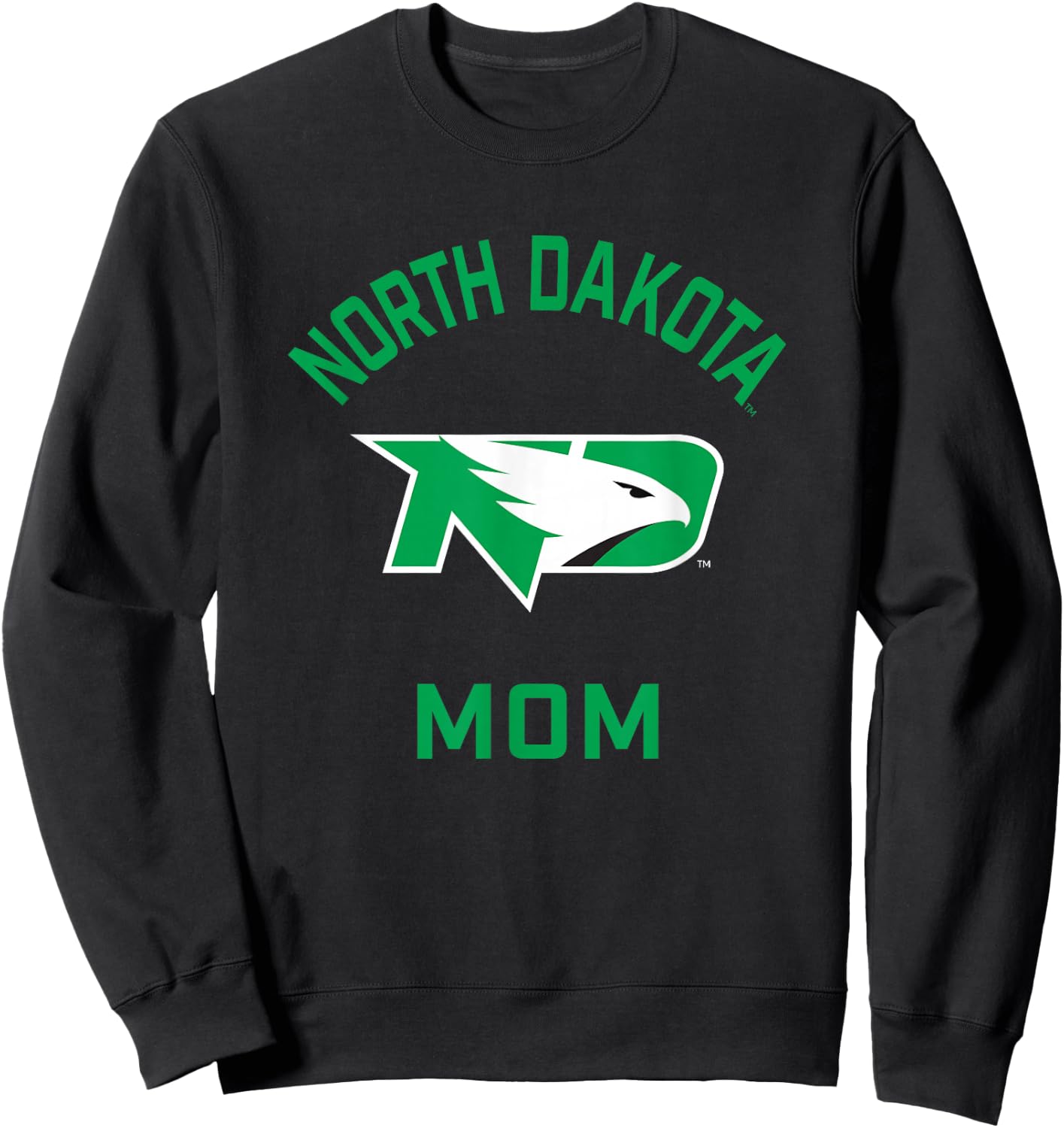 Campus Lab UND Fighting Hawks Arched Mom - Black, -Adults, Short Sleeve, Modern (Green & White), NCAA, School, Game, , Size: Small Sweatshirt - Sweatshirt | Black