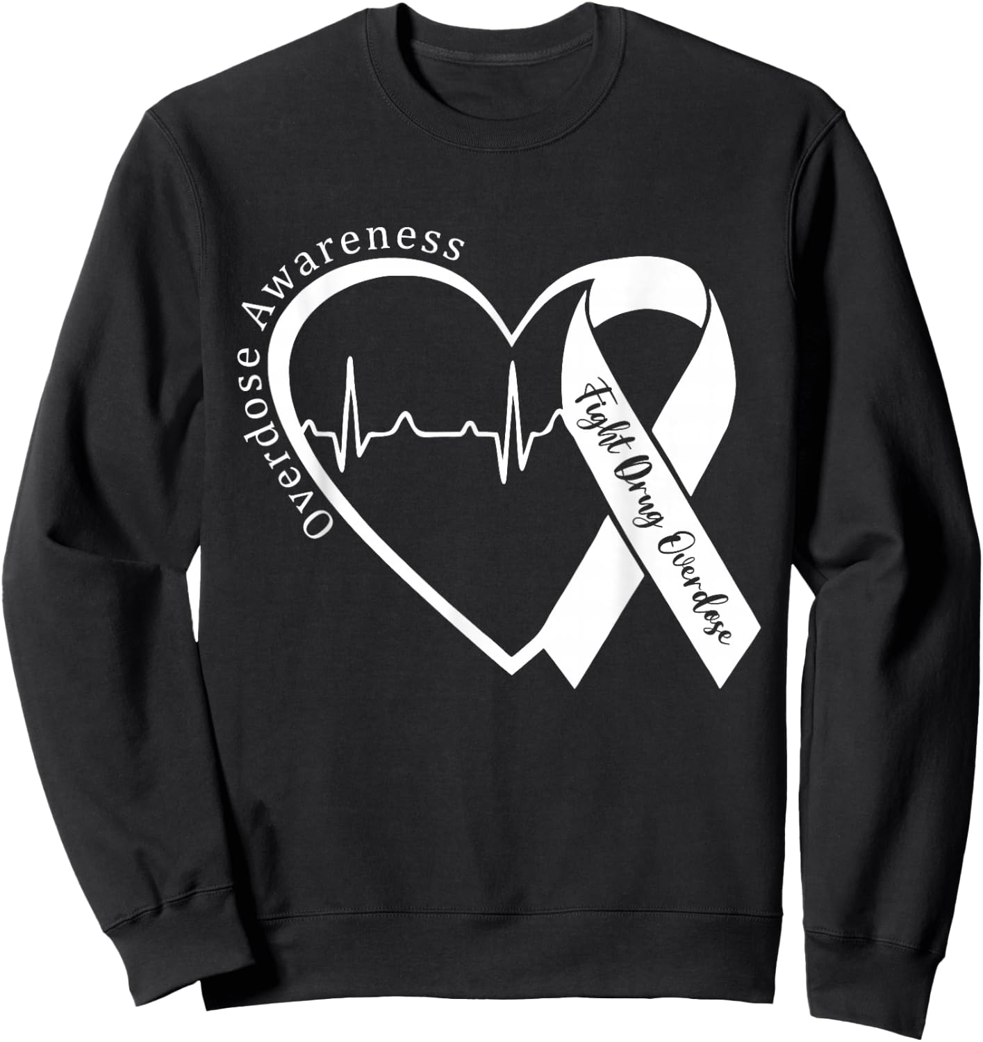 Overdose Awareness Month Heart Purple Ribbon Support Sweatshirt - Sweatshirt | Black