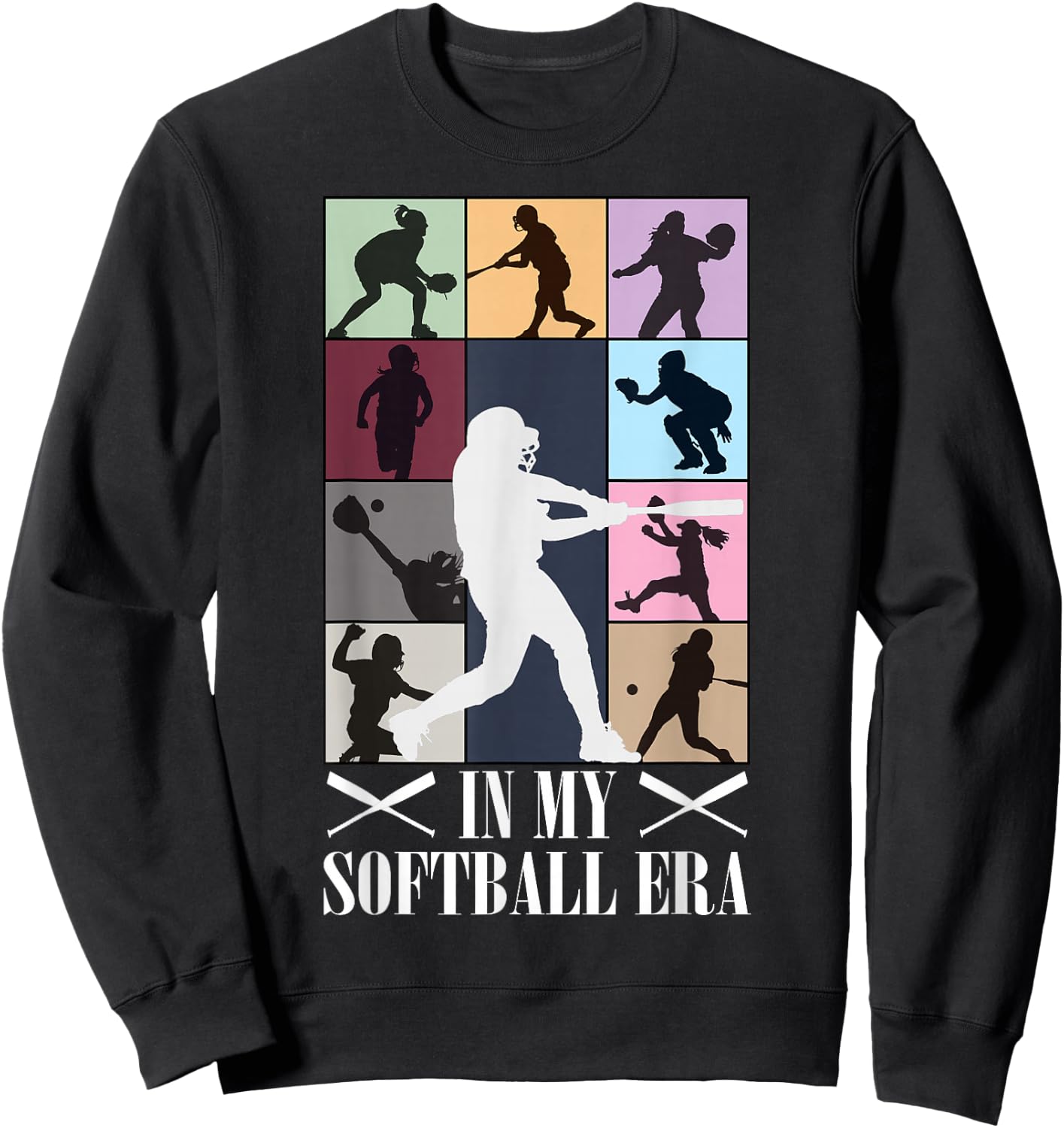 in My Softball Era Funny Softball Girl Player Lover Sweatshirt - Sweatshirt | Black