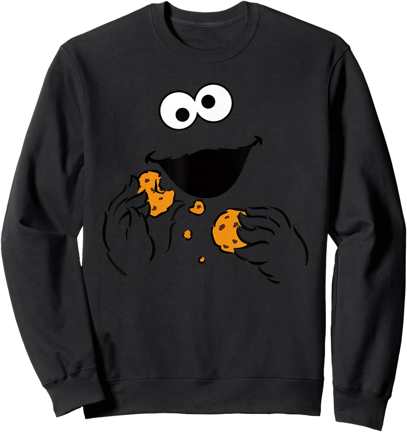 Sesame Street Cookie Monster Om Nom Face Halloween Costume Sweatshirt - Sweatshirt | Black