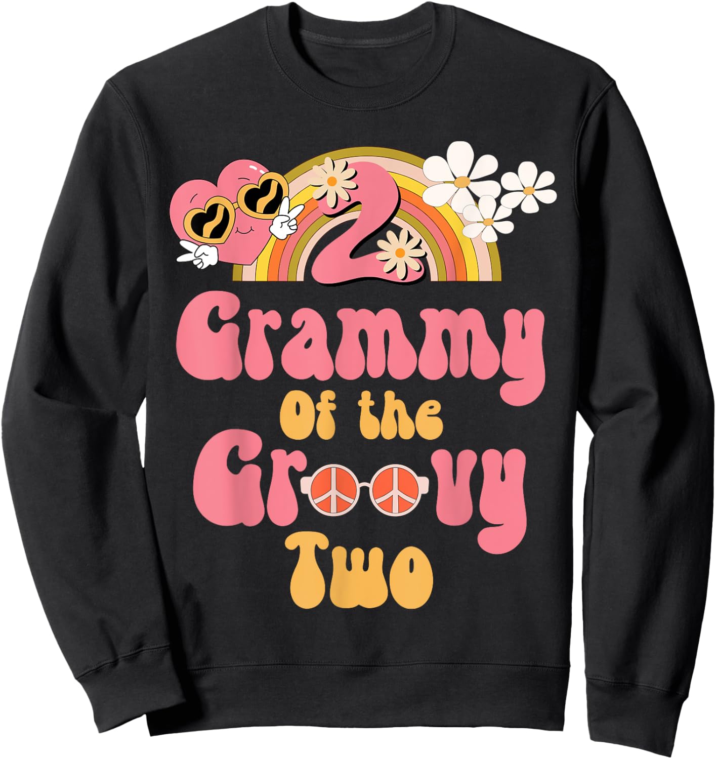 Grammy of the Groovy Two peace sign retro birthday matching Sweatshirt - Sweatshirt | Black