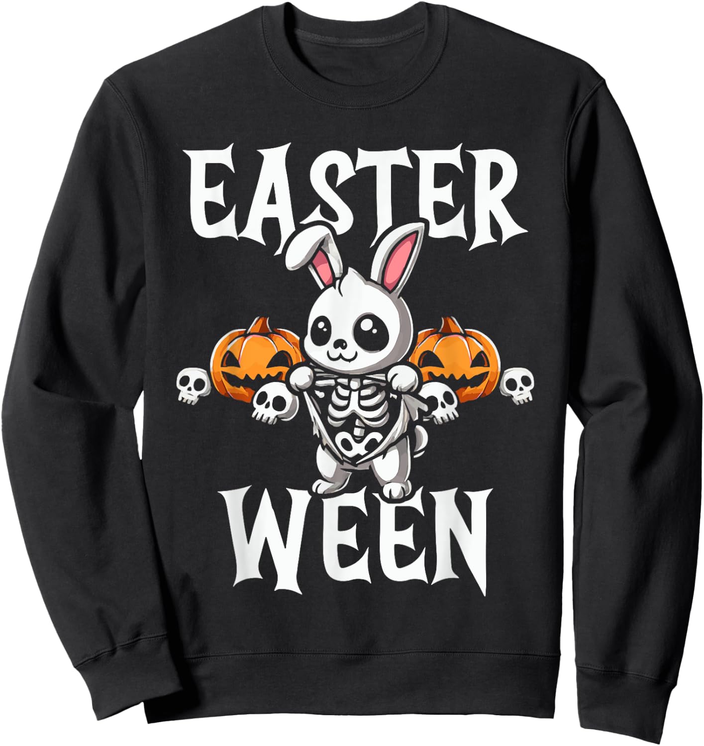 Easter Ween Skeleton Bunny Halloween Theme Sweatshirt - Sweatshirt | Black