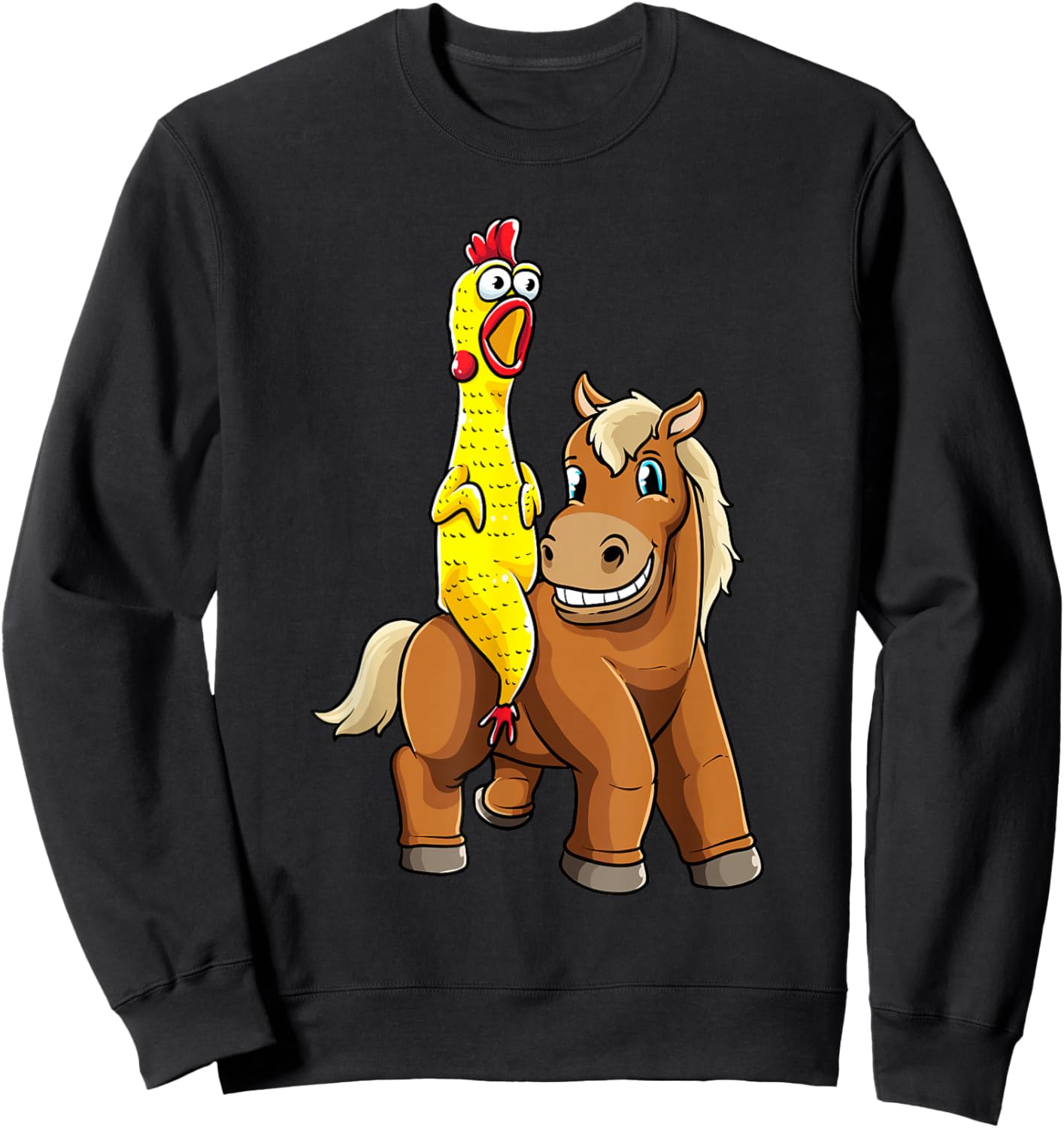 Funny Rubber Chicken Riding Horse Equestrian Girls Women Sweatshirt - Sweatshirt | Black