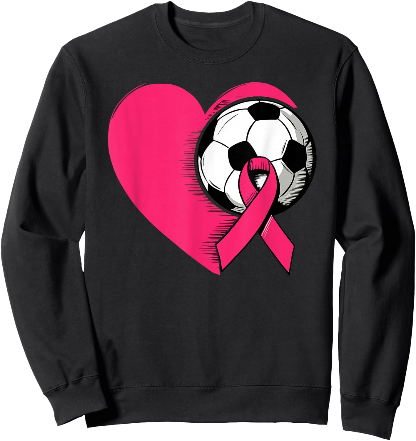 Breast Cancer Awareness Soccer Pink Ribbon Women Men Kids Sweatshirt - Sweatshirt | Black