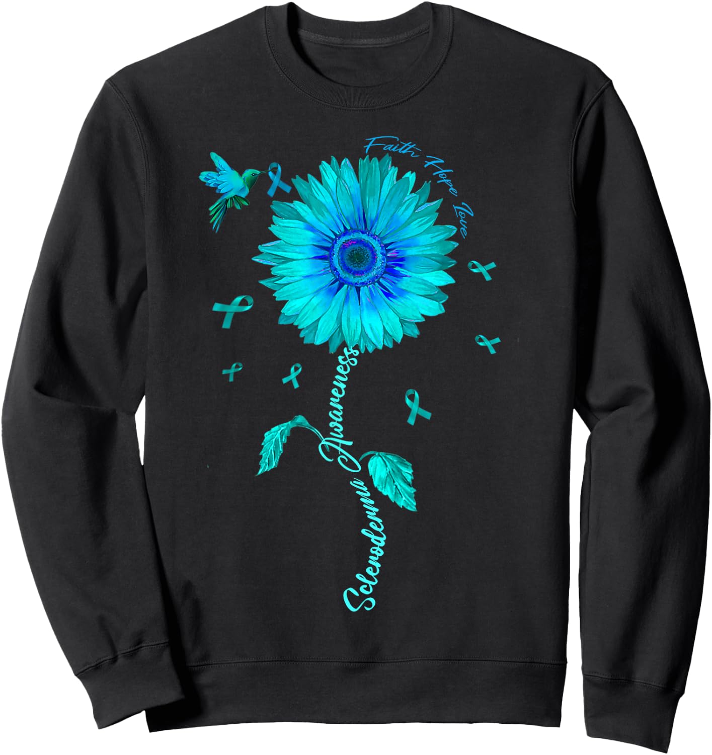 Scleroderma Awareness Teal Ribbon Sunflower Sweatshirt - Sweatshirt | Black
