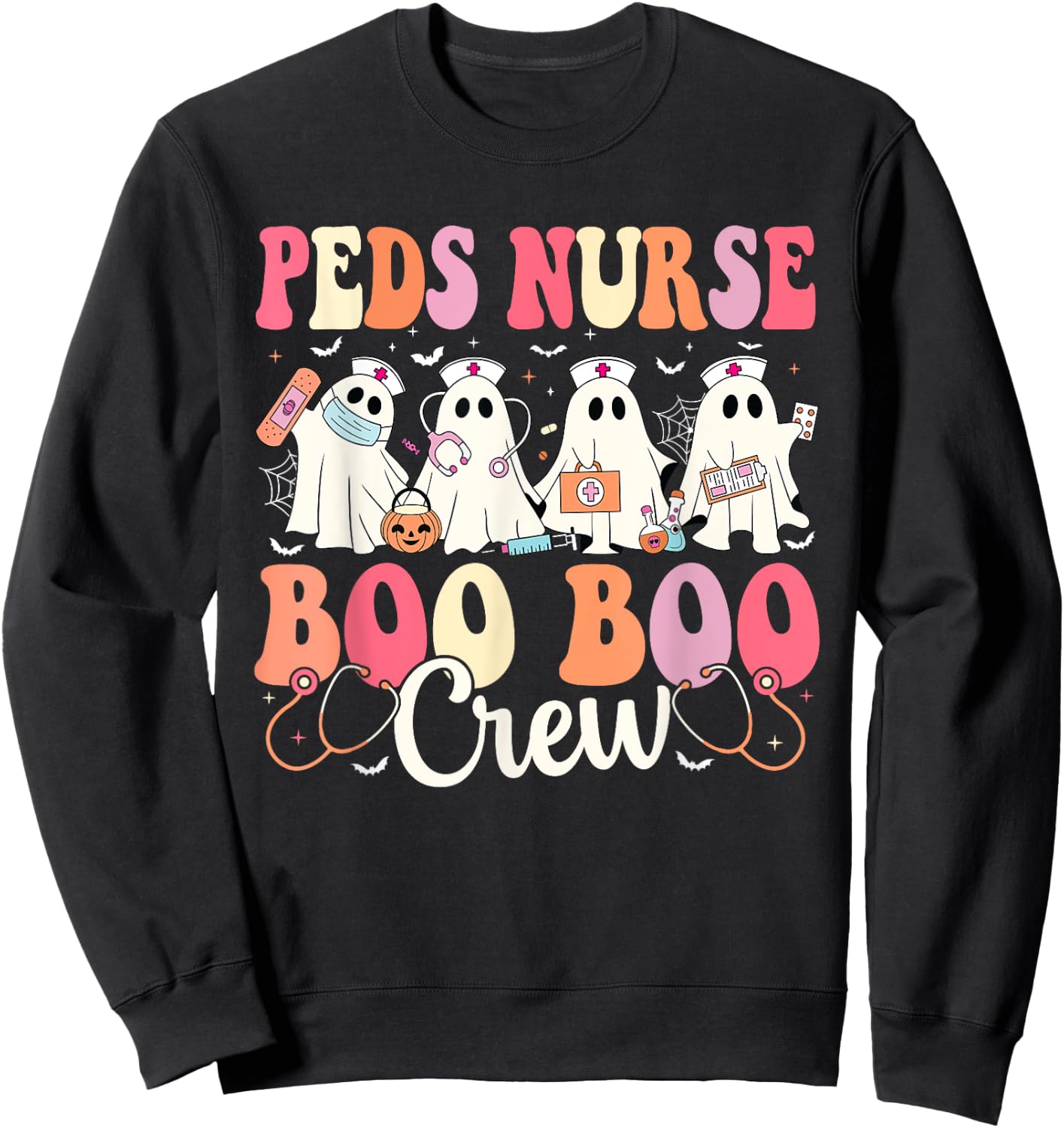PEDS Nurse Boo Boo Crew Ghost Nurse Halloween PEDS Nurse Sweatshirt - Sweatshirt | Black