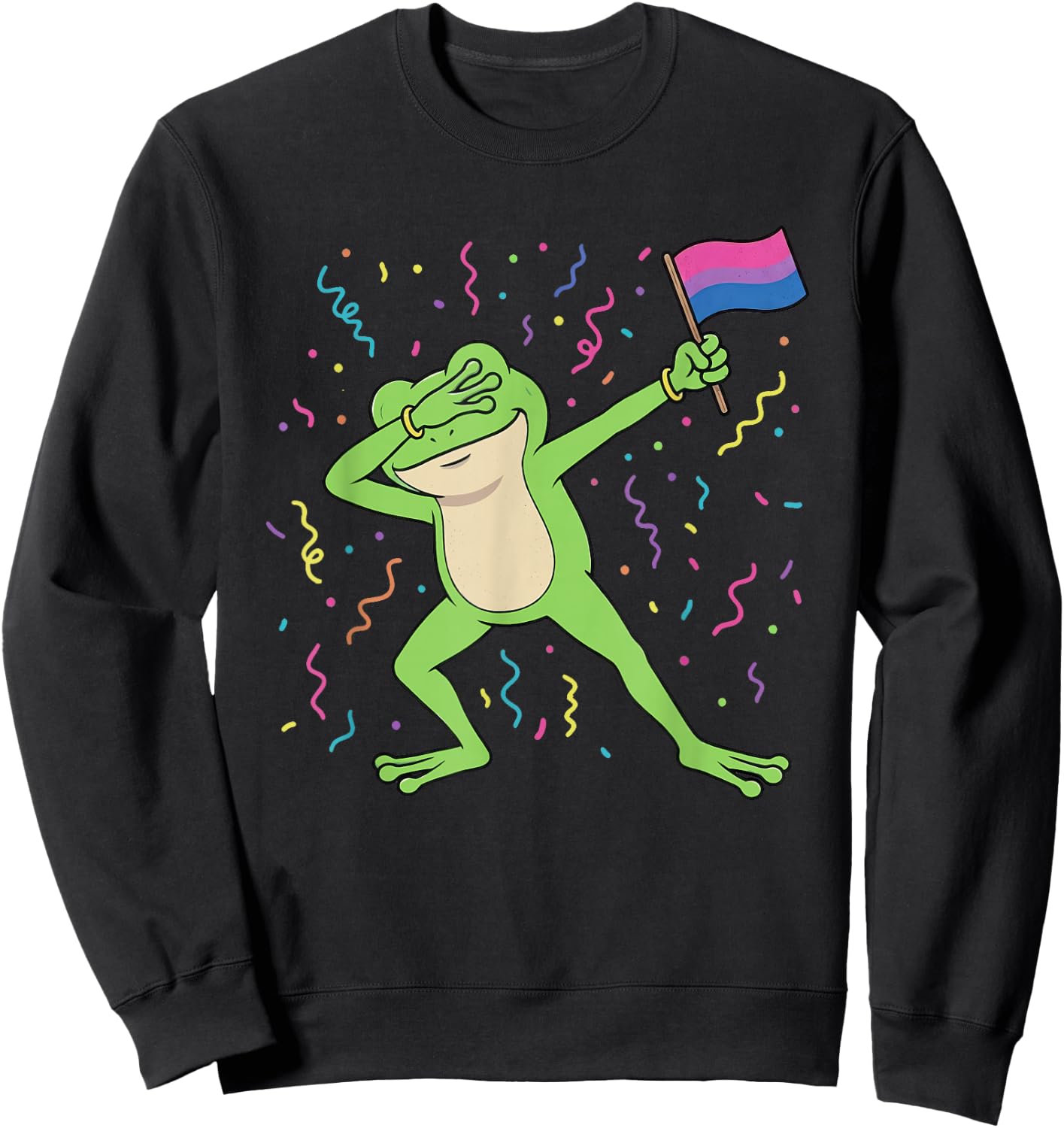 Bisexual Flag Frog Dabbing LGBTQ Bi Pride Month Men Women Sweatshirt - Sweatshirt | Black