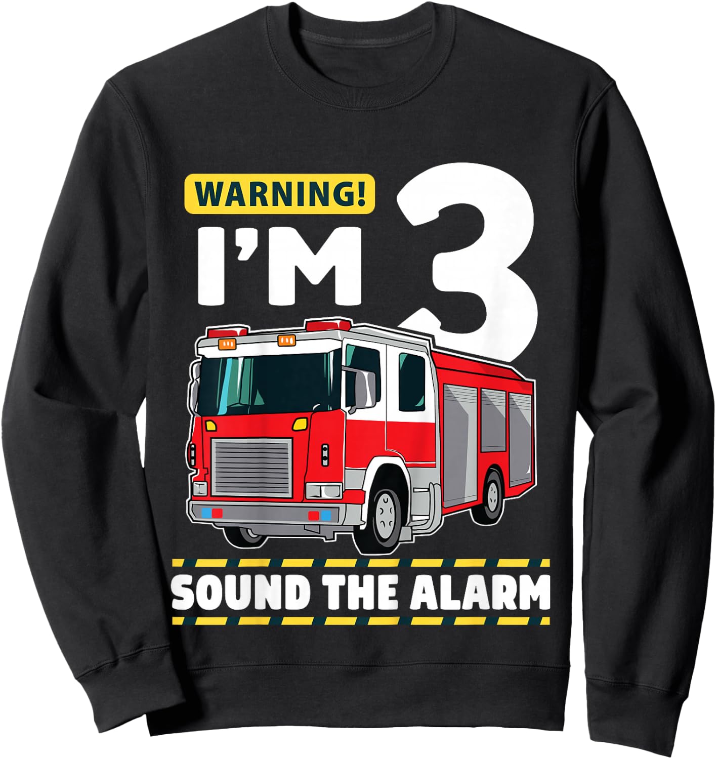 Kids Fire Truck 3 Year Old Firefighter 3rd Birthday Boy Toddler Sweatshirt - Sweatshirt | Black
