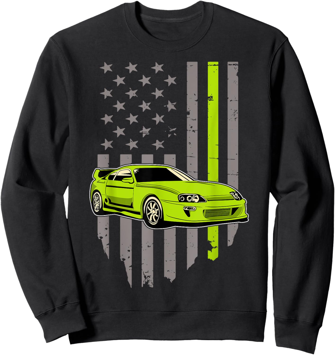 USA Flag Green Mk4 JDM Tokyo Supra Drift Car Street Racing Sweatshirt - Sweatshirt | Black