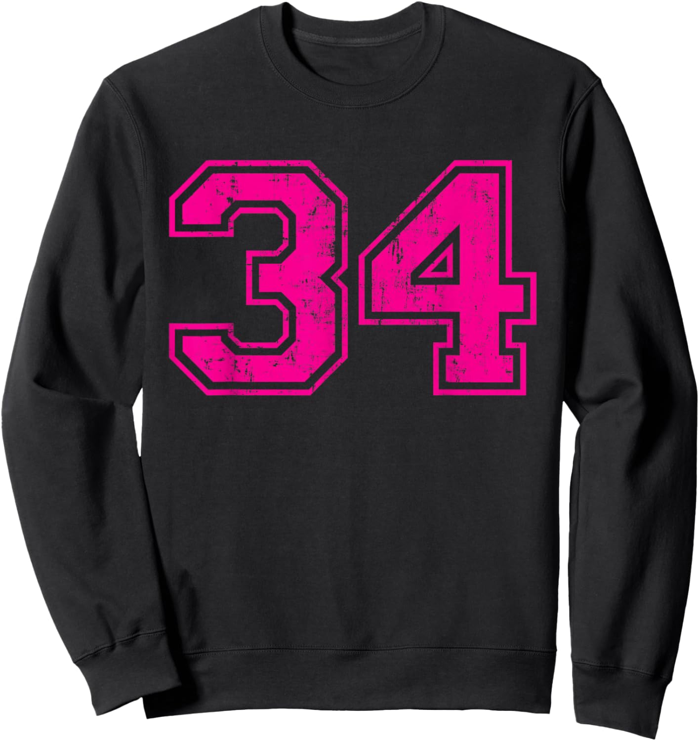 Number 34 Varsity Distressed Vintage Sport Team Player's Sweatshirt - Sweatshirt | Black