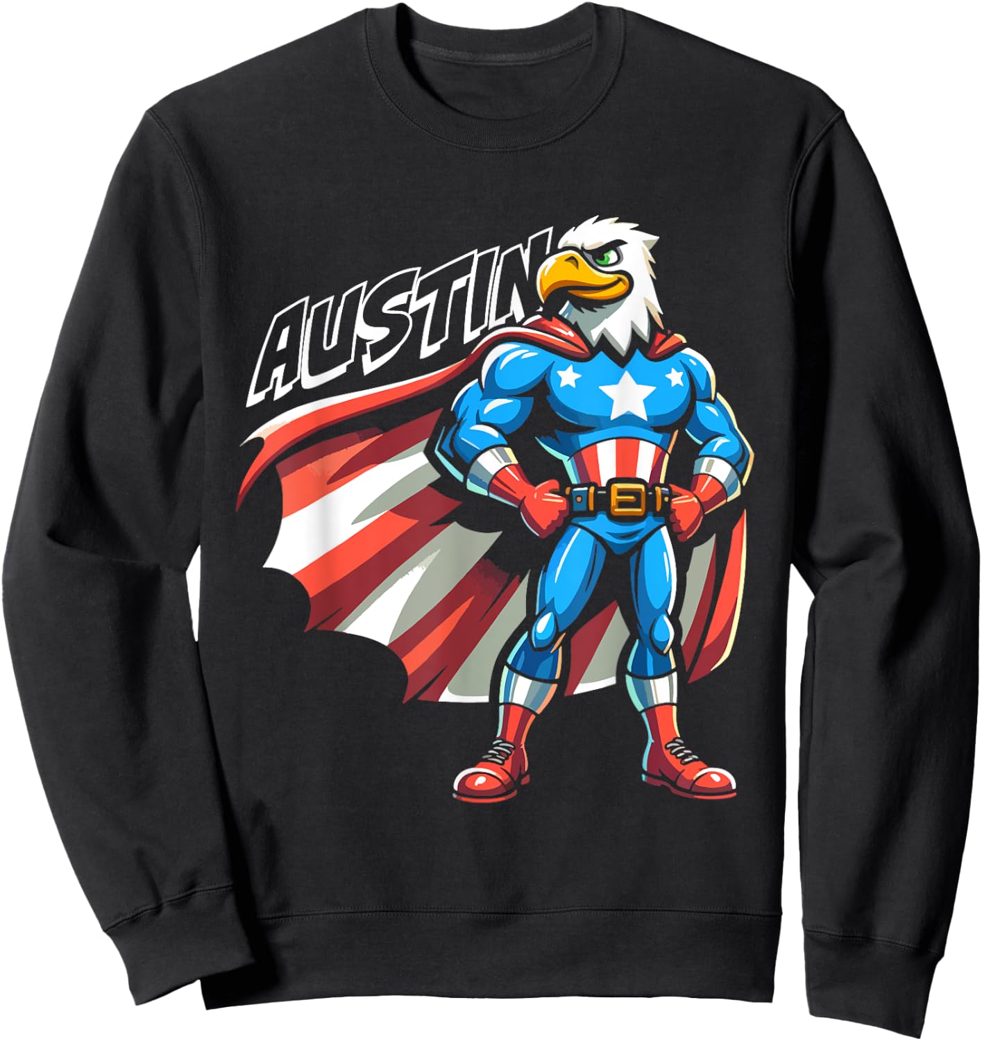Austin USA Eagle Patriotic Superhero for Boys Name Austin Sweatshirt - Sweatshirt | Black