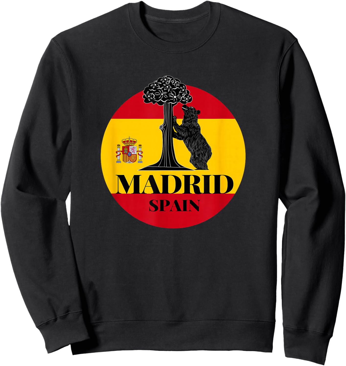 Madrid Spain the Bear & the Strawberry Tree Graphic Design Sweatshirt - Sweatshirt | Black