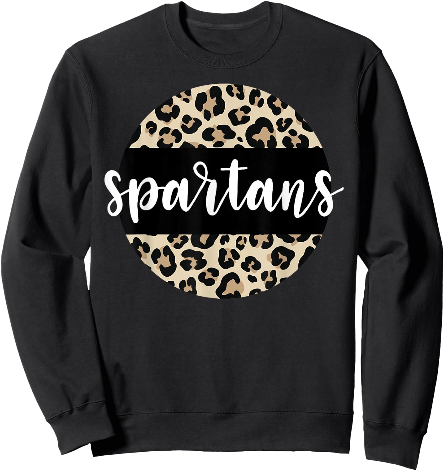 Leopard Print Spartans Team Mascot School Spirit Game Night Sweatshirt - Sweatshirt | Black