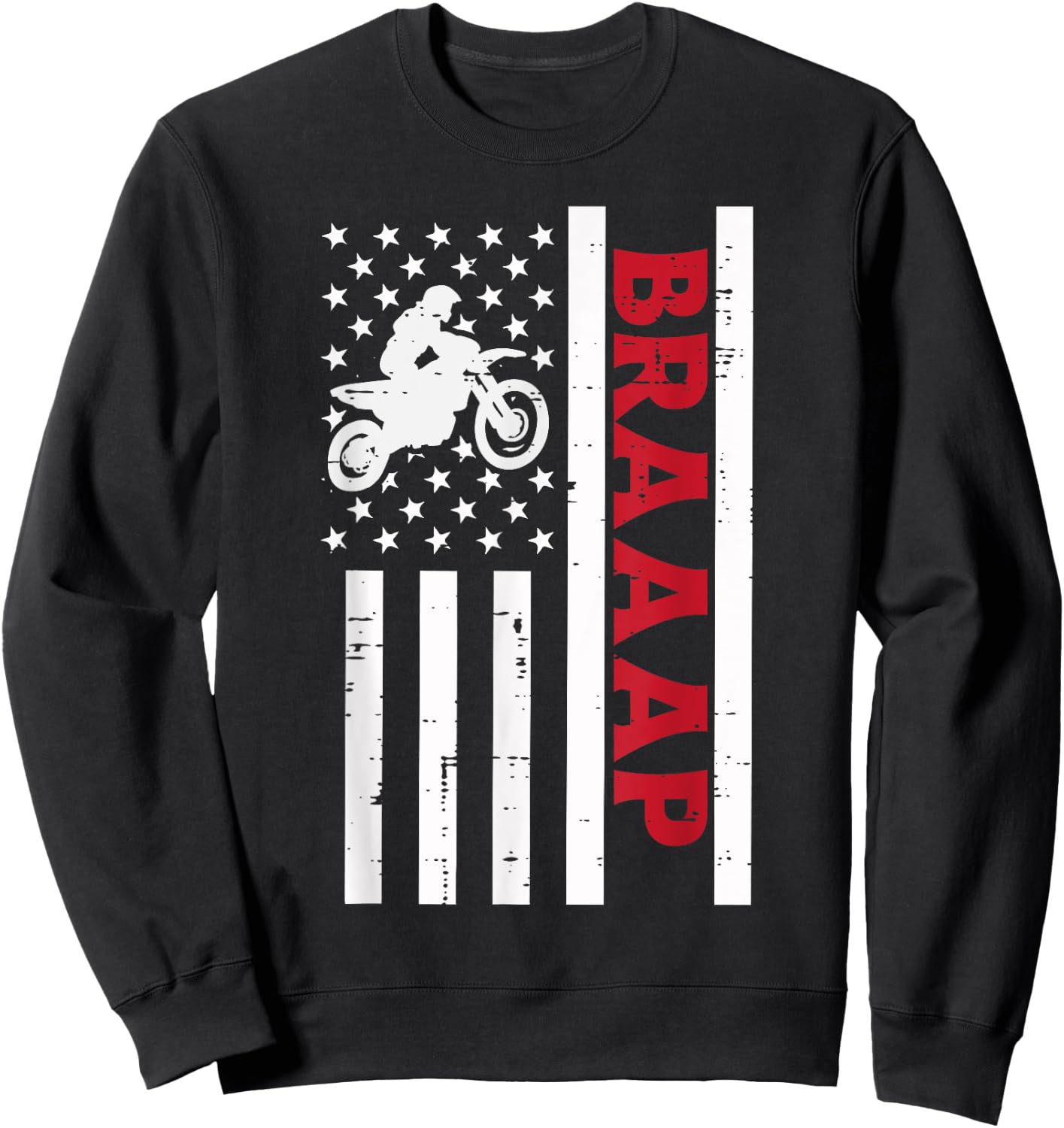 Braaap Dirt Bike US Flag Vintage Motorcycle Patriotic Biker Kids Men Sweatshirt - Sweatshirt | Black