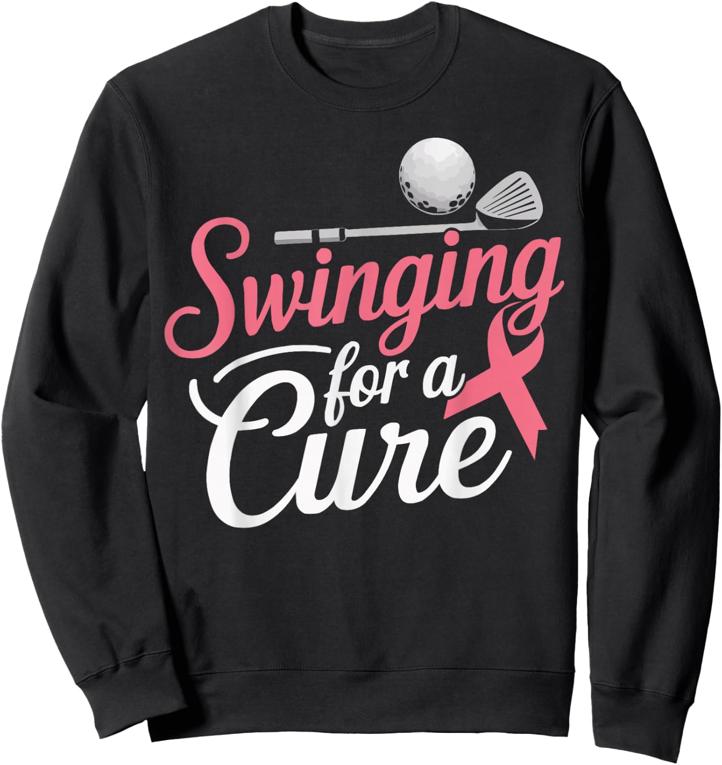 Golf Breast Cancer Awareness Month Golfer Pink Ribbon Sweatshirt - Sweatshirt | Black