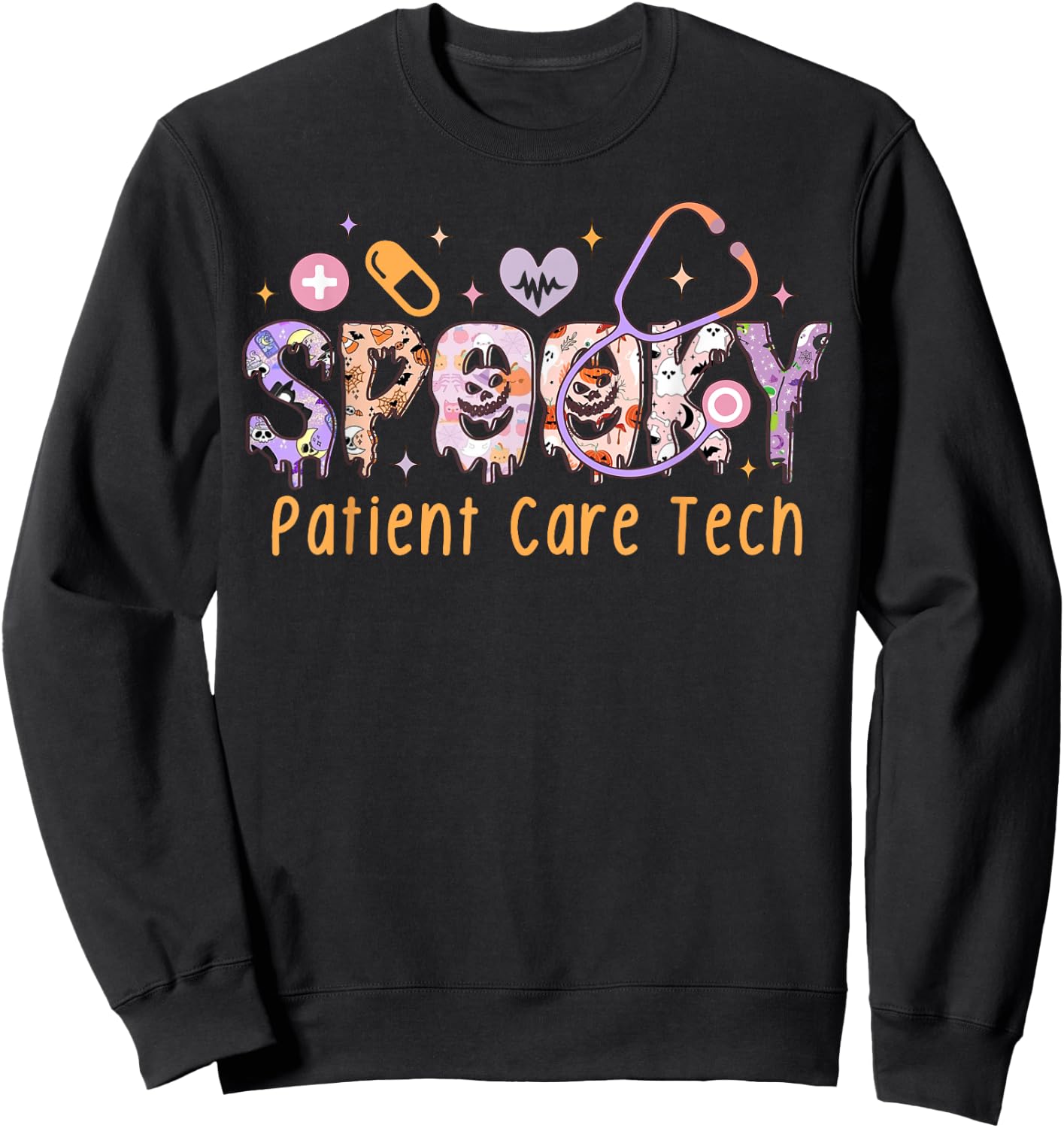 Spooky Patient Care Tech PCT Healthcare Aide Halloween Sweatshirt - Sweatshirt | Black