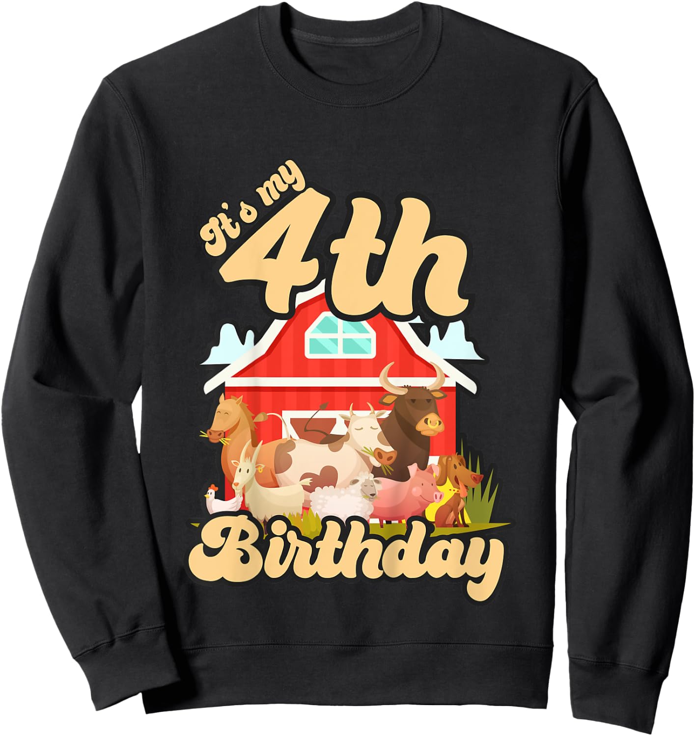 4th Birthday Shirt Farm Animals Cow Horse Pig 4 Years Old Sweatshirt - Sweatshirt | Black