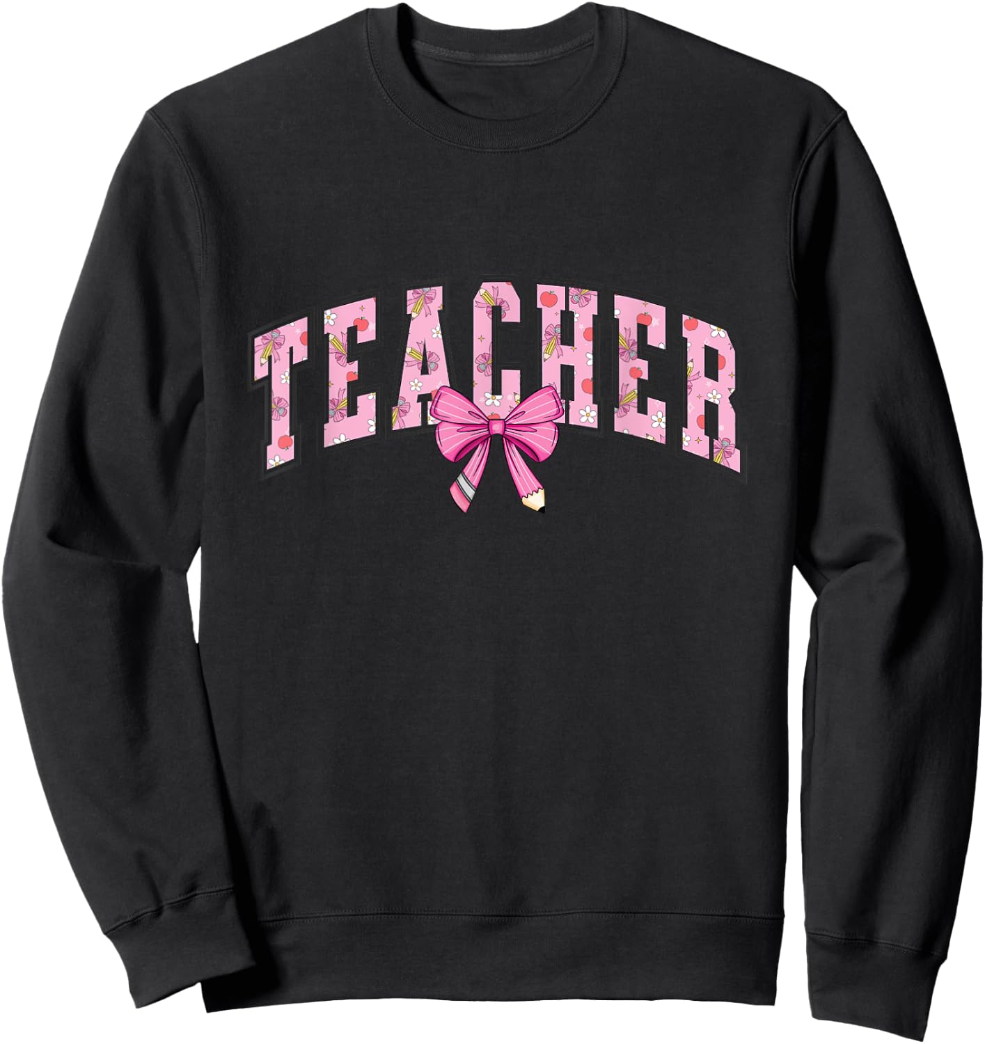 Coquette Bow Back To School First Day Teacher Sweatshirt - Sweatshirt | Black