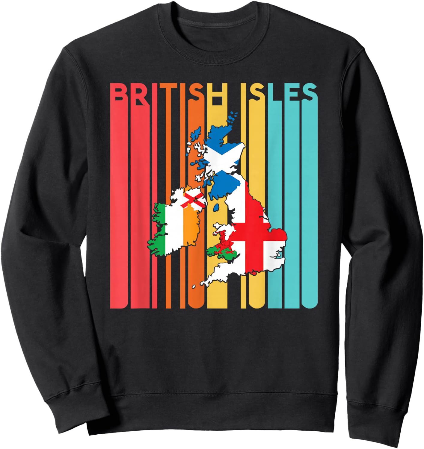 British Isles Sea Ireland Scotland Wales England Map Retro Sweatshirt - Sweatshirt | Black