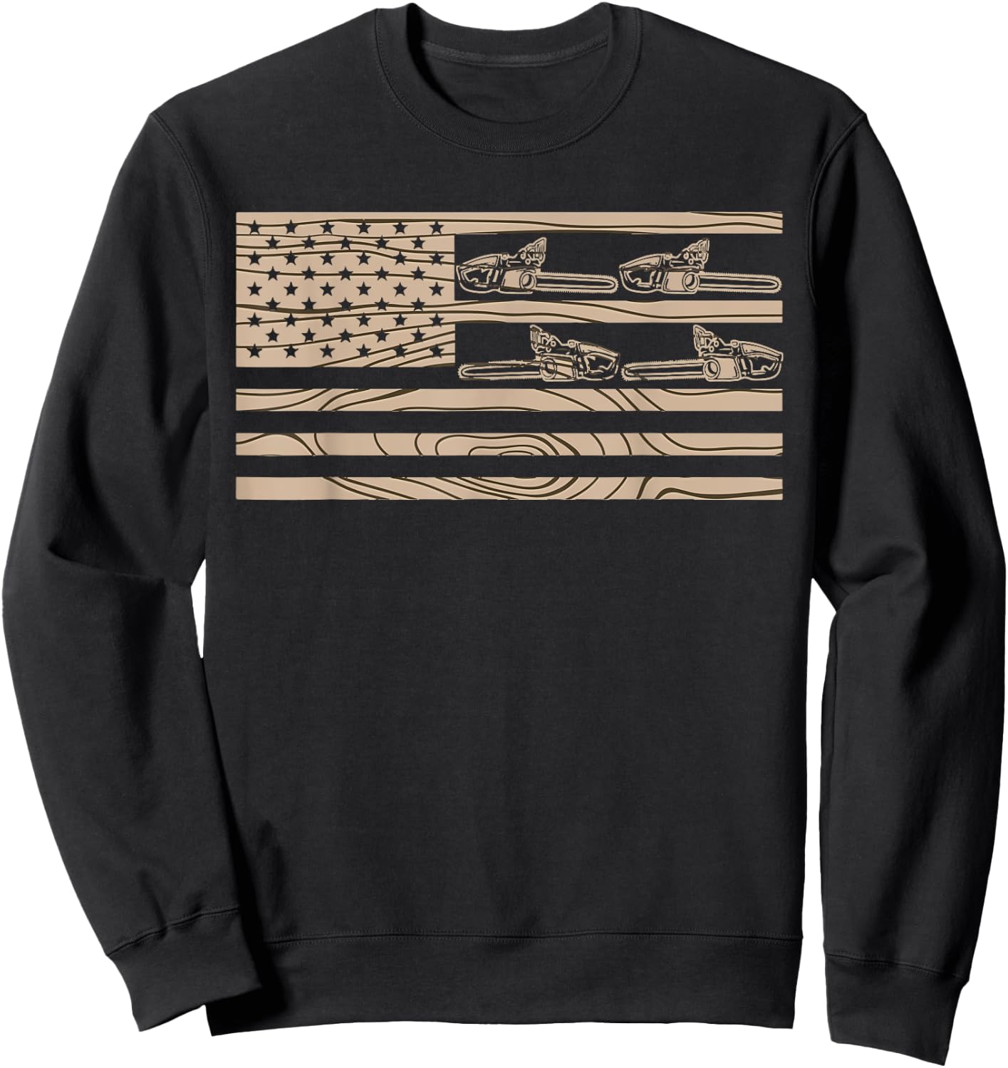 Lumberjack Logger Lumber USA Flag Chainsaw Sweatshirt - Sweatshirt | Black