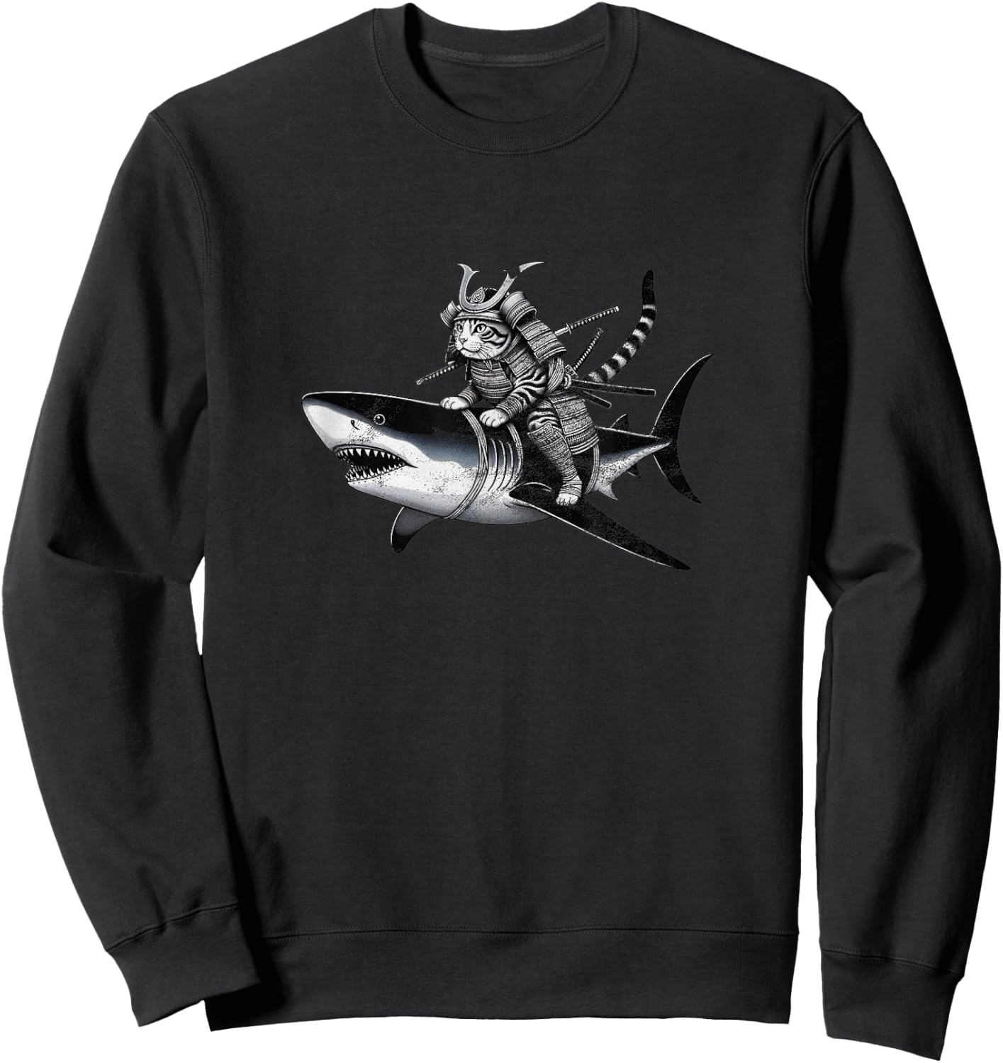 Retro Ninja Japanese Cat Shark Sweatshirt - Sweatshirt | Black