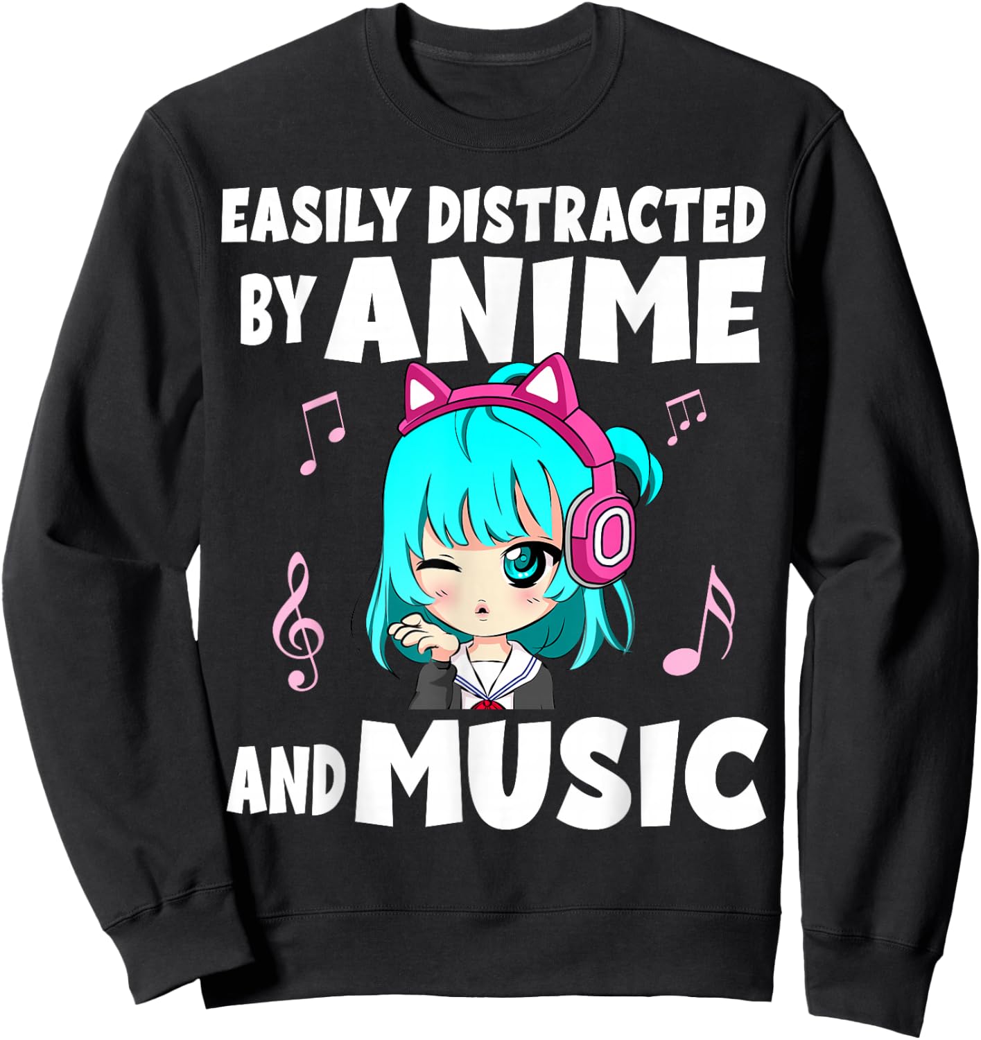 Funny Anime and Music Girl for Teen Chibi Graphic Anime Girl Sweatshirt - Sweatshirt | Black