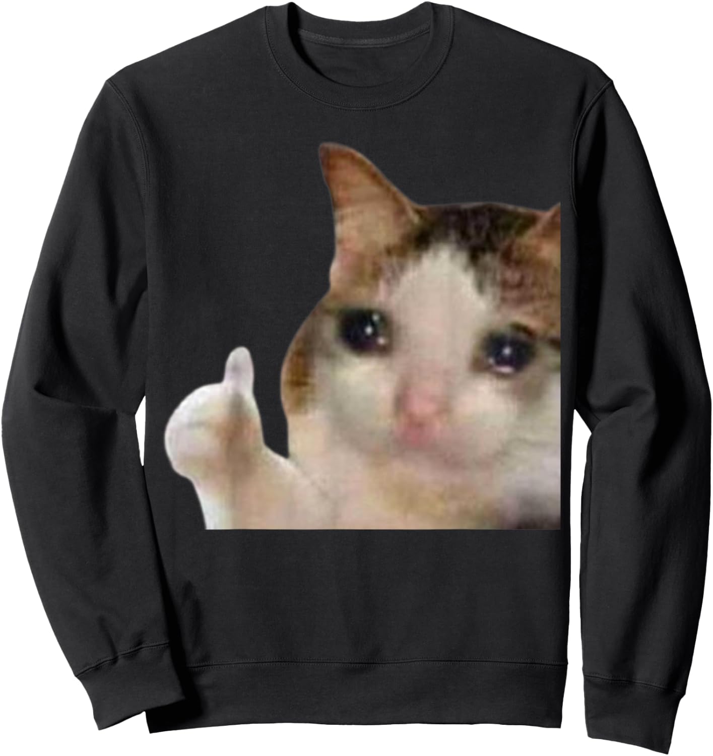 Thumbs Up Crying Cat Meme Sweatshirt - Sweatshirt | Black