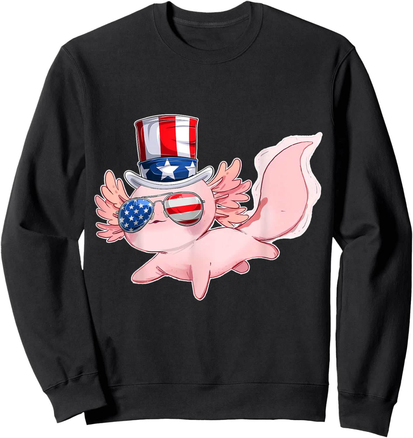 4th of July Cute Axolotl Independence Day USA glasses Hat Kids Men Sweatshirt - Sweatshirt | Black