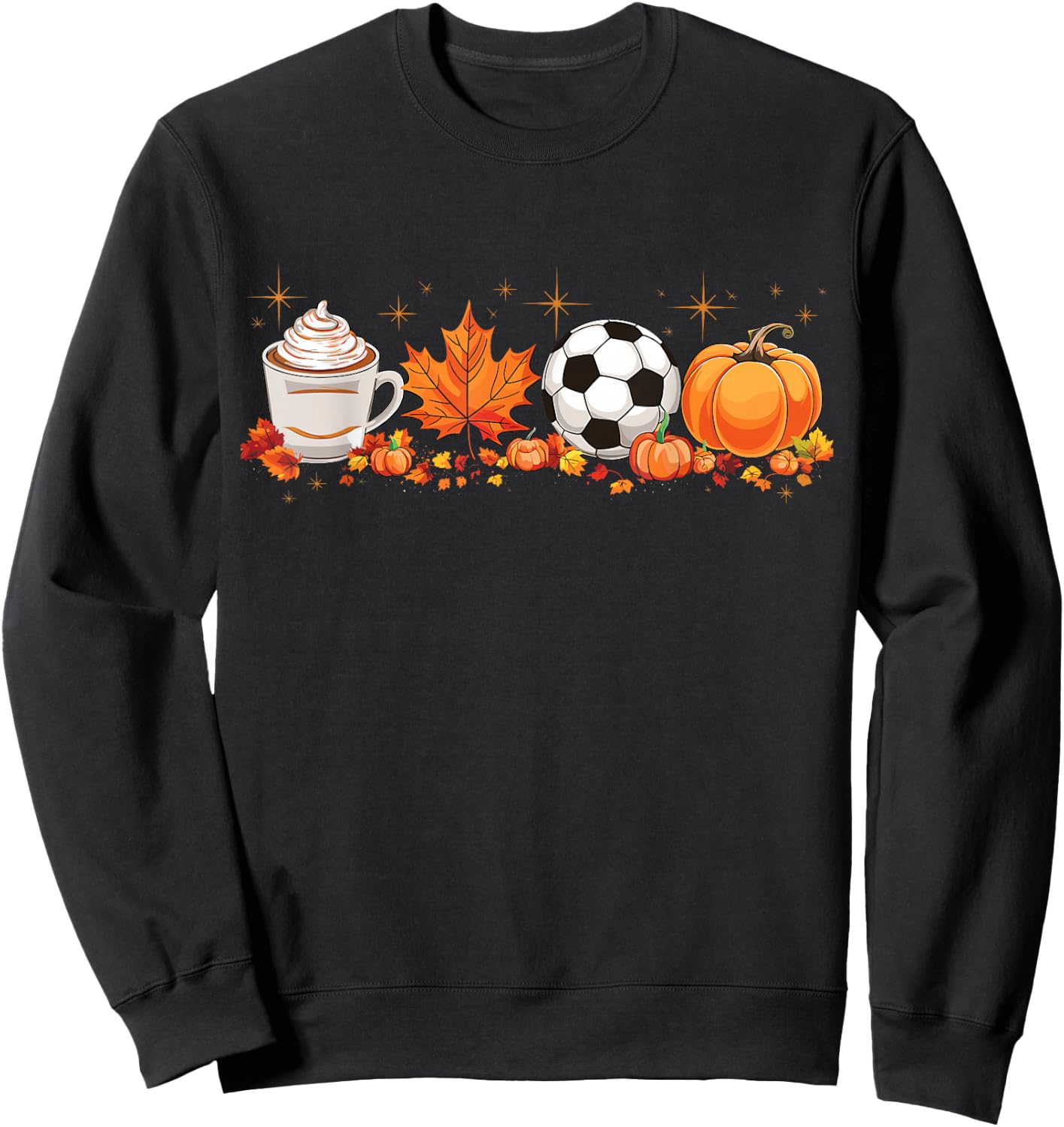 Fall Vibes Pumpkin Spice Soccer Halloween Autumn Leaves Sweatshirt - Sweatshirt | Black