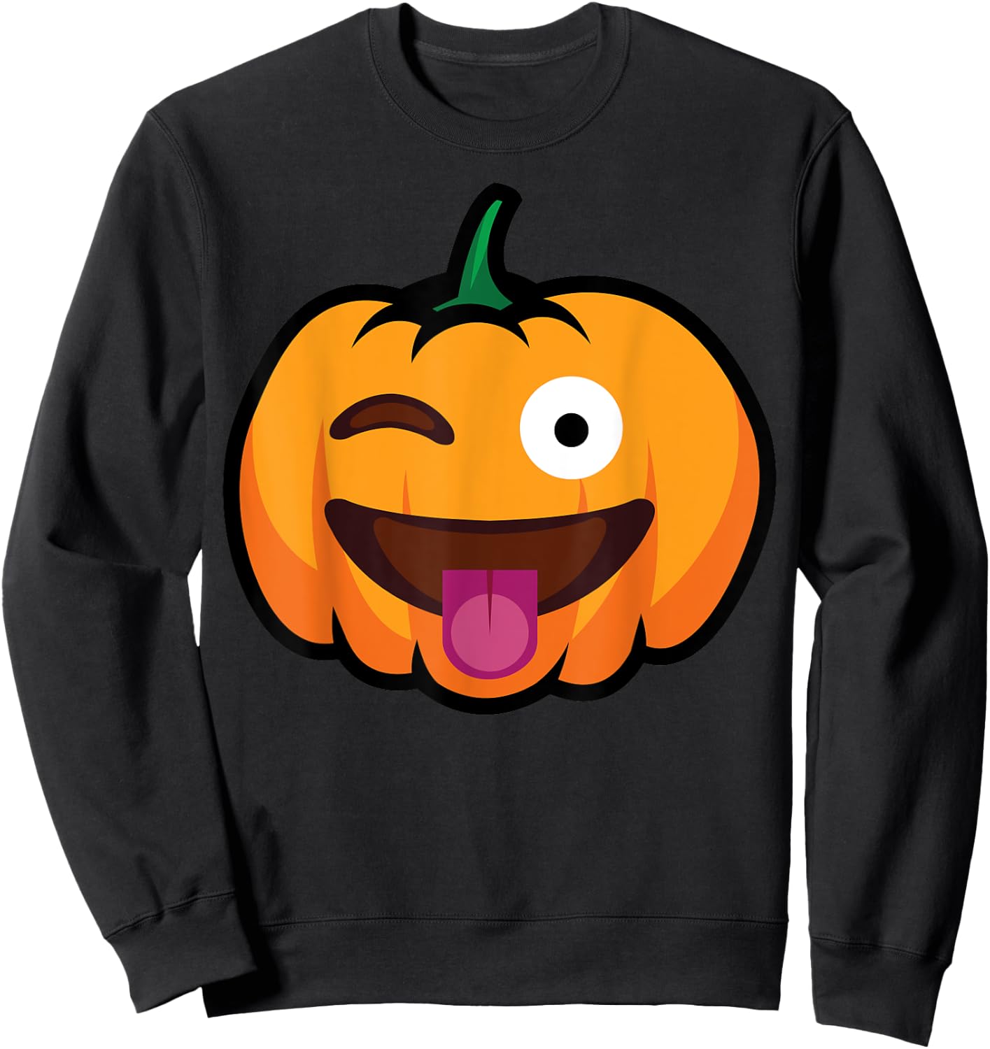 Pumpkin Face Winking Tongue Out Funny Halloween Costume Sweatshirt - Sweatshirt | Black