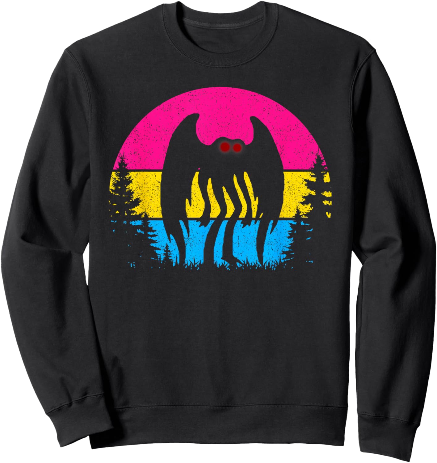 Retro Pan Mothman Pansexual Pride Point pleasant Cryptid Sweatshirt - Sweatshirt | Black