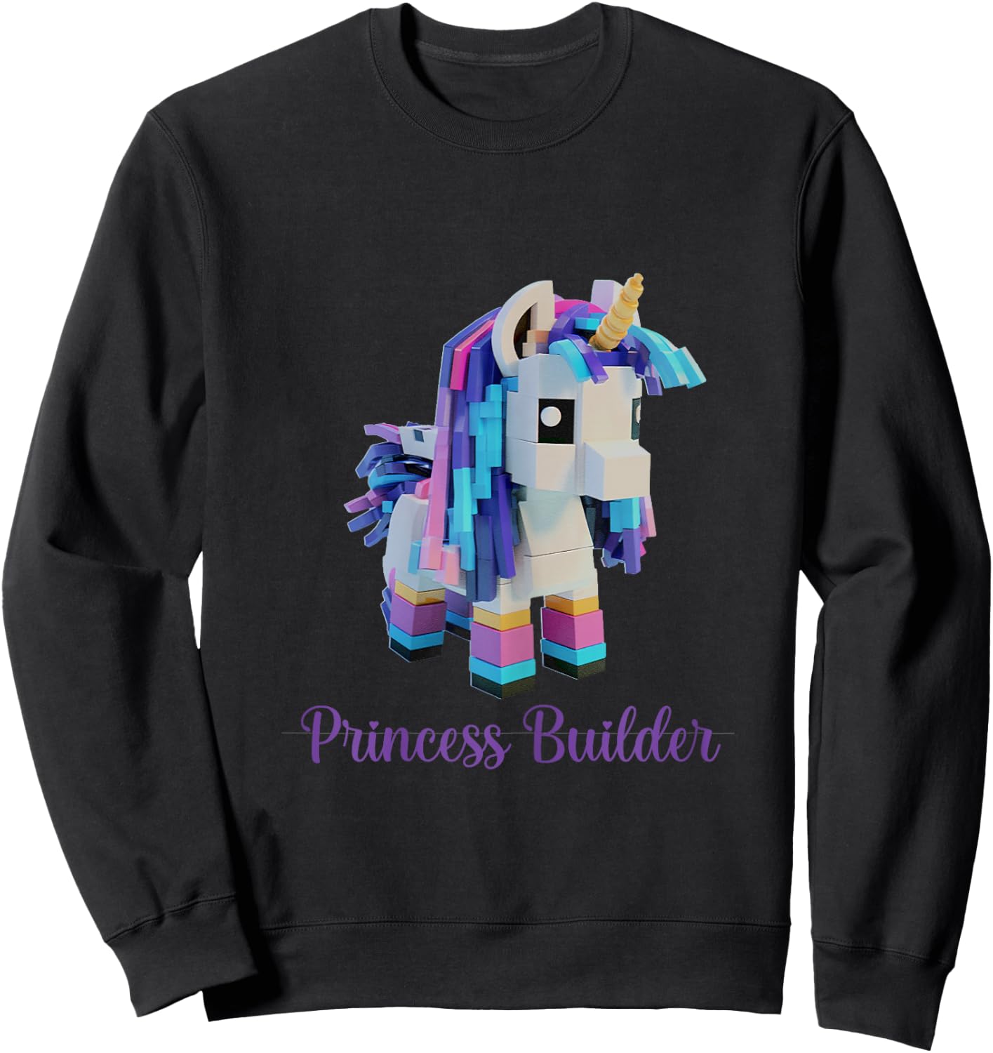 Unicorn Building Blocks Bricks Girl Birthday Gift Sweatshirt - Sweatshirt | Black
