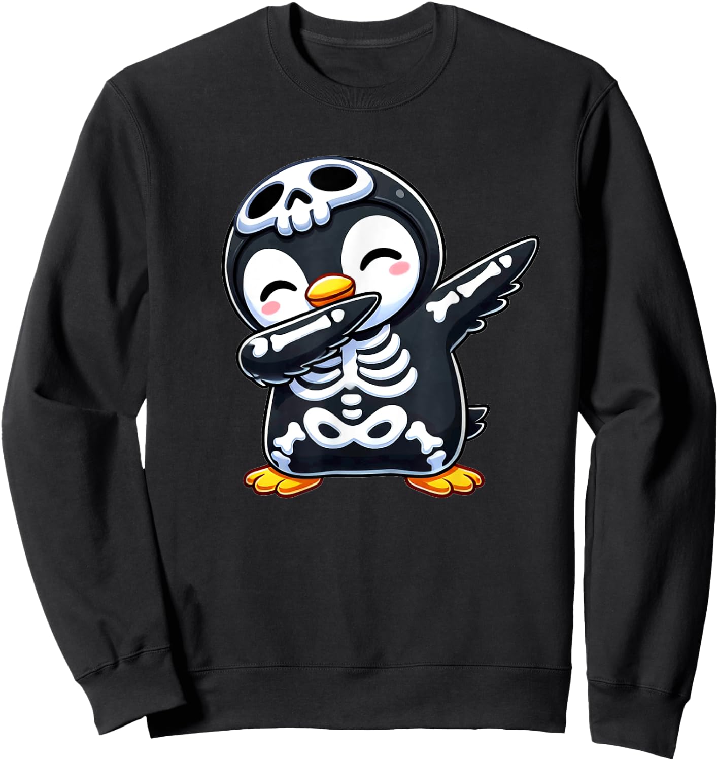 Penguin Halloween Skeleton Kids Women Men Penguin Sweatshirt - Sweatshirt | Black