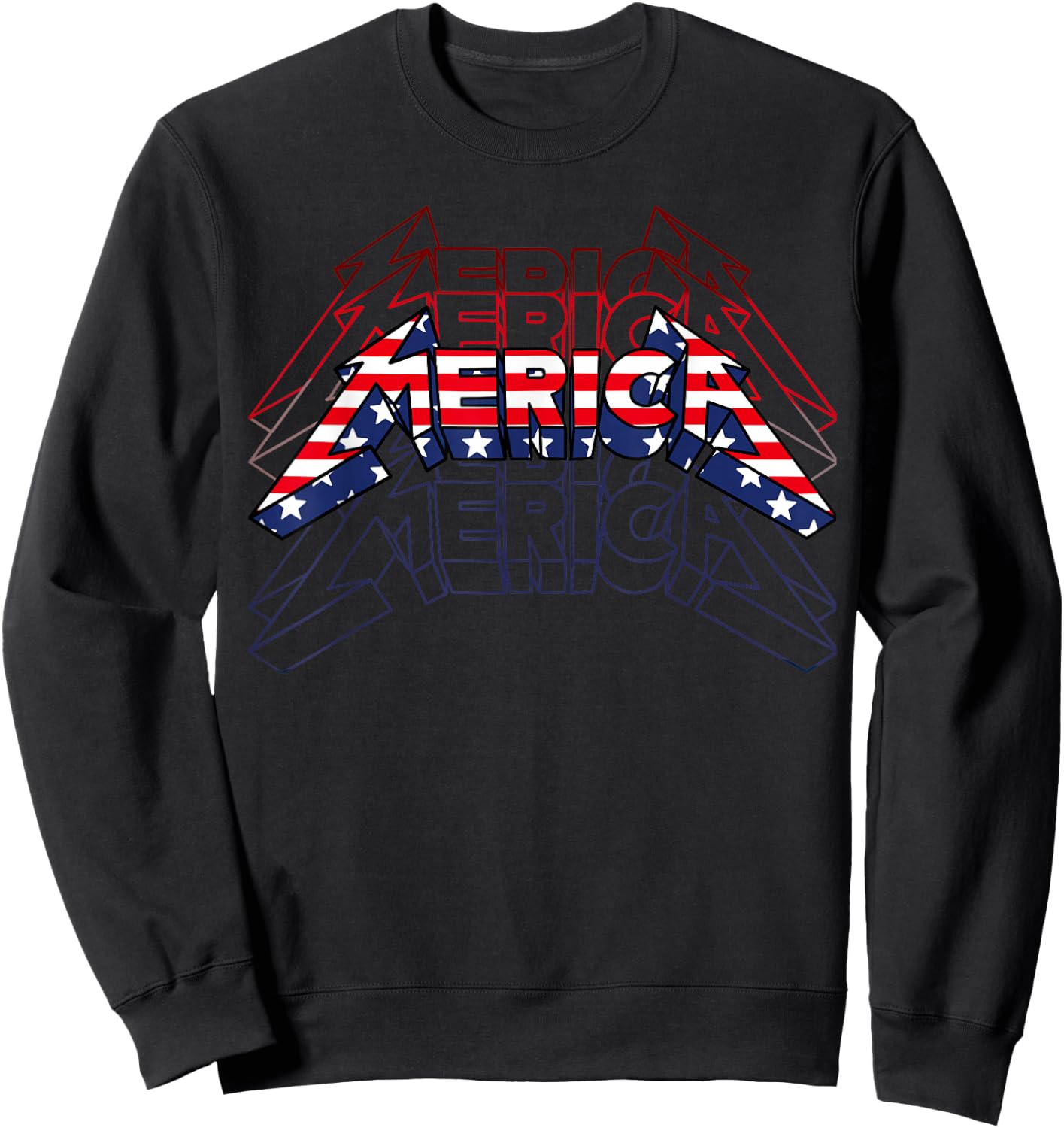 Merica Rock Sign 4th of July Vintage American Flag Funny USA Sweatshirt - Sweatshirt | Black