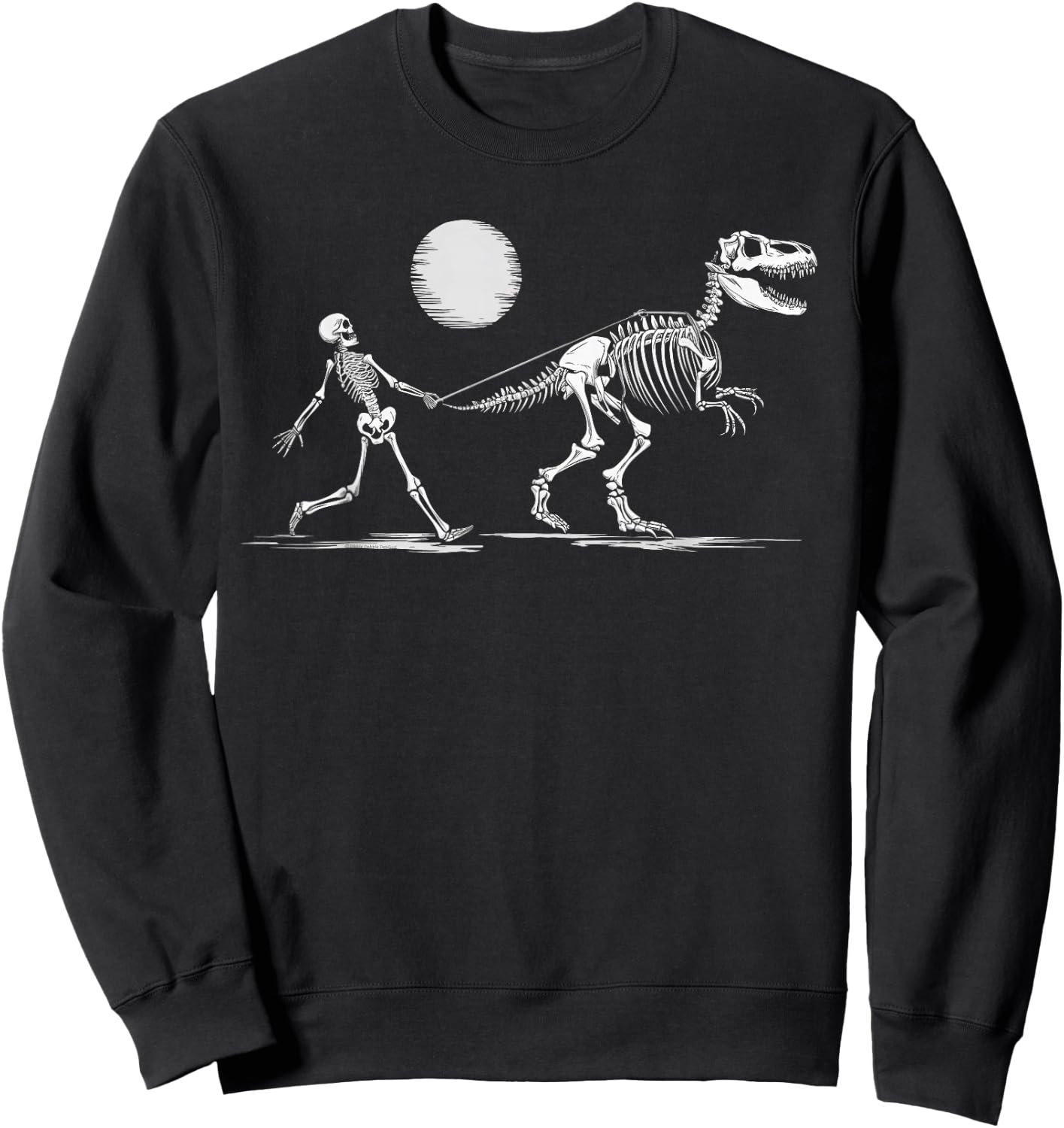 Funny Skeleton T-Rex Boys Girls Skeleton Walking a Dinosaur Sweatshirt - Sweatshirt | Black