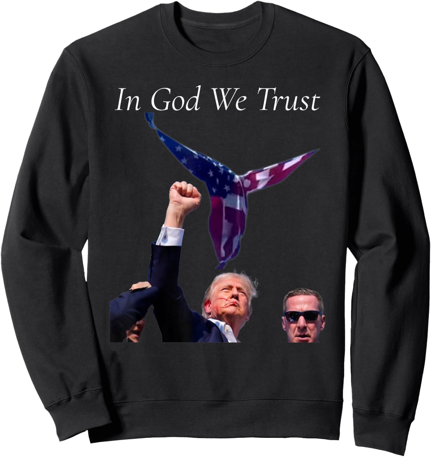 Trump Angel Flag "In God We Trust" Sweatshirt - Sweatshirt | Black