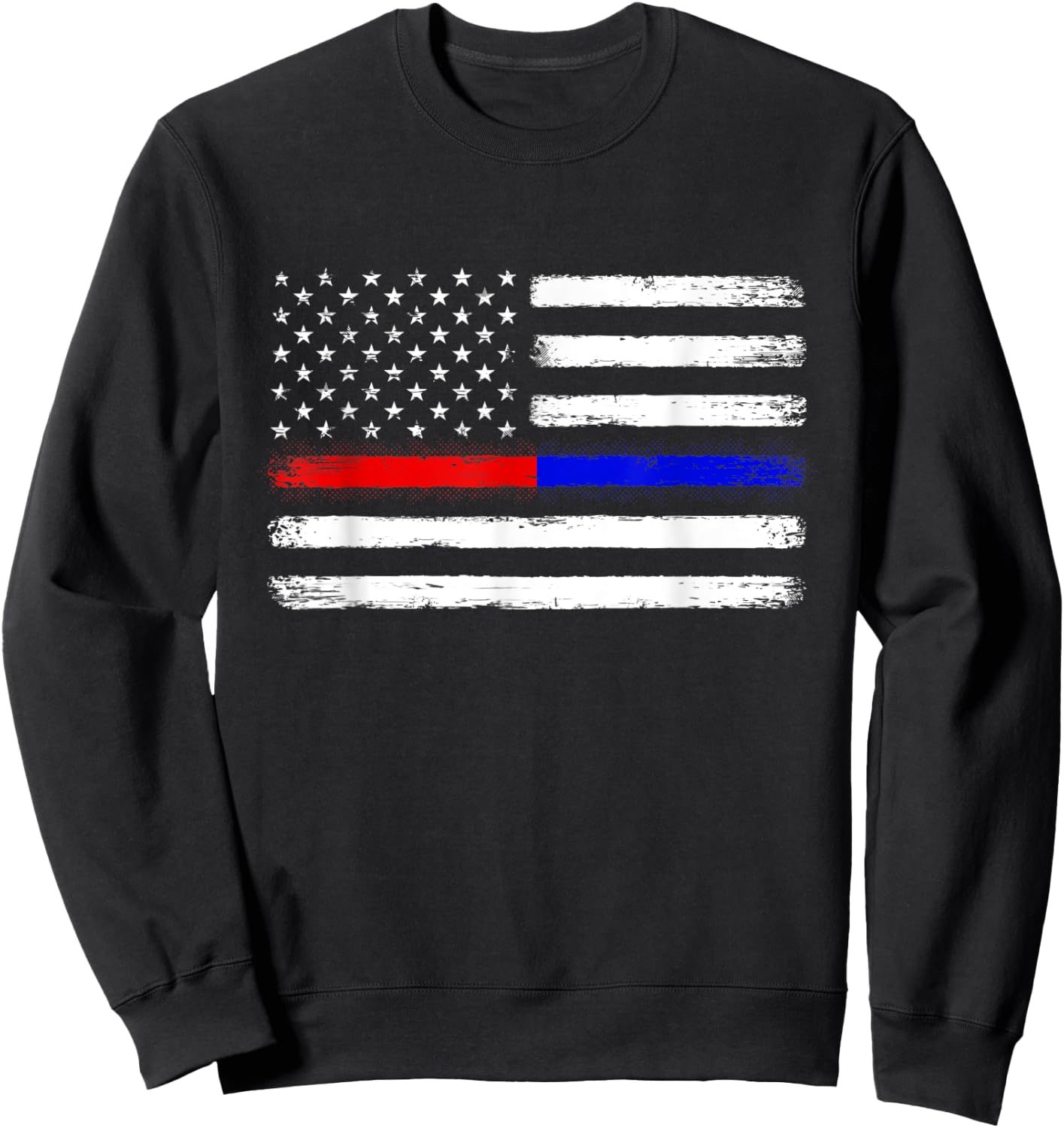 Thin Red Blue Line Flag Support Police Firefighter Patriotic Women Kids Men Sweatshirt - Sweatshirt | Black