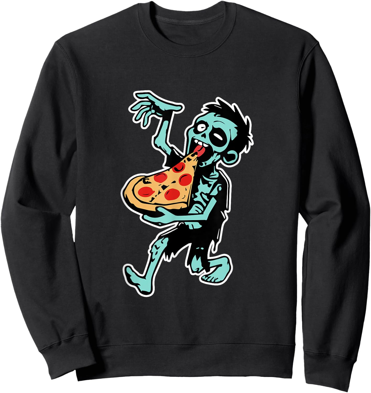 Zombie Eating Pizza Halloween Pizza Lovers Gifts Sweatshirt - Sweatshirt | Black
