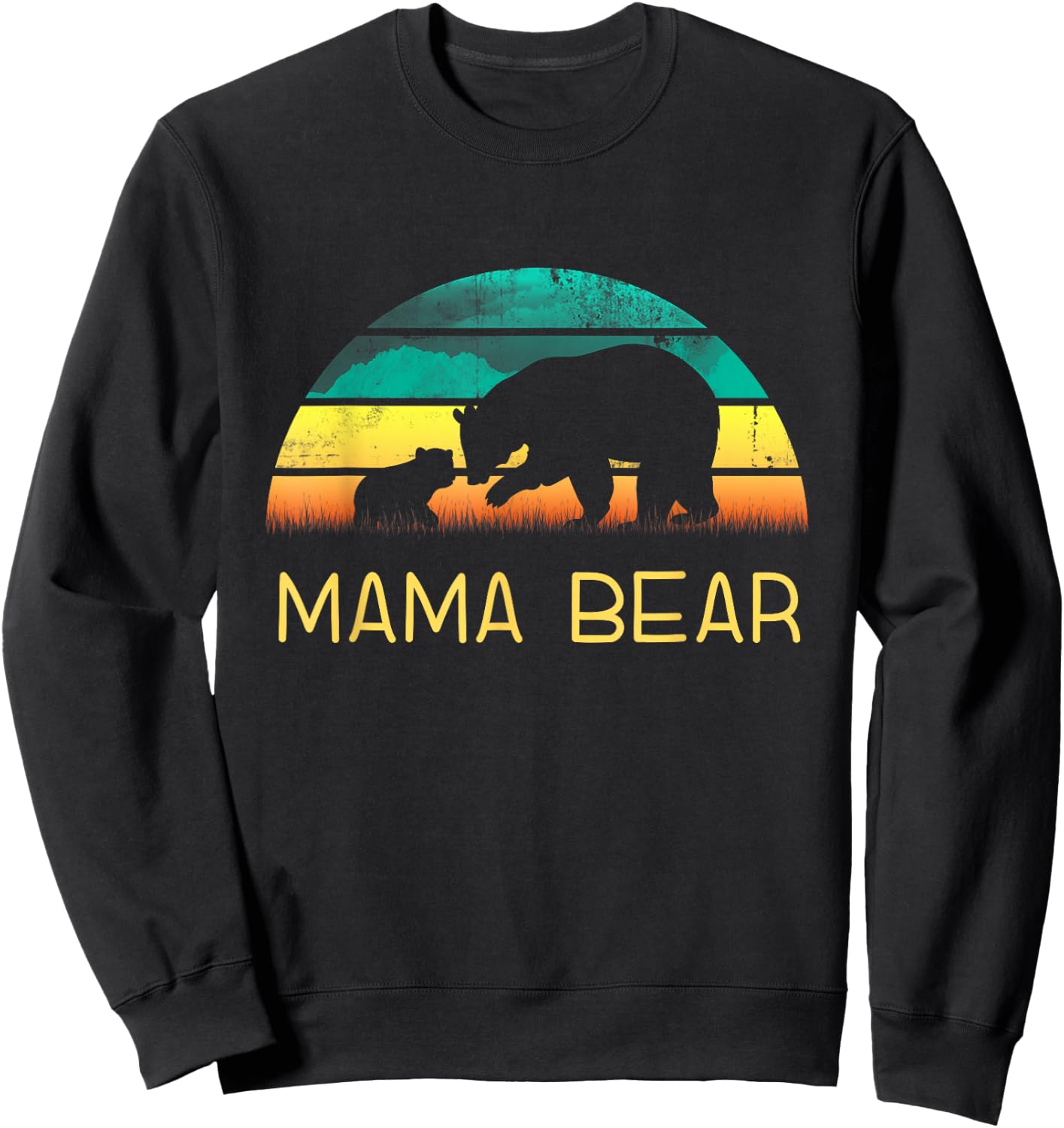 Mama Bear One Cub Vintage Sunset Mother's Day Hiking Outdoor Sweatshirt - Sweatshirt | Black