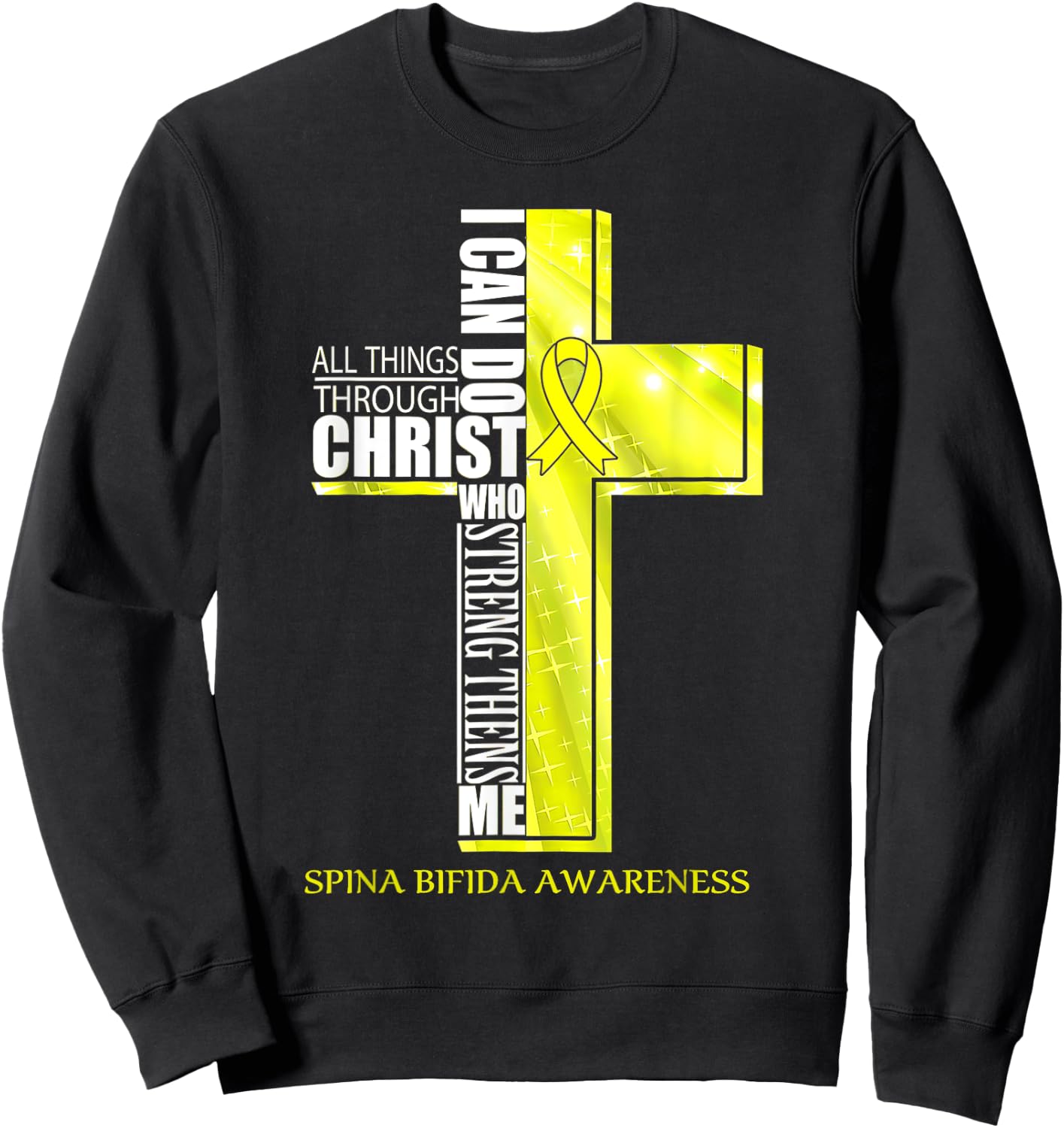 Spina Bifida Awareness Christian Cross Ribbon Sweatshirt - Sweatshirt | Black