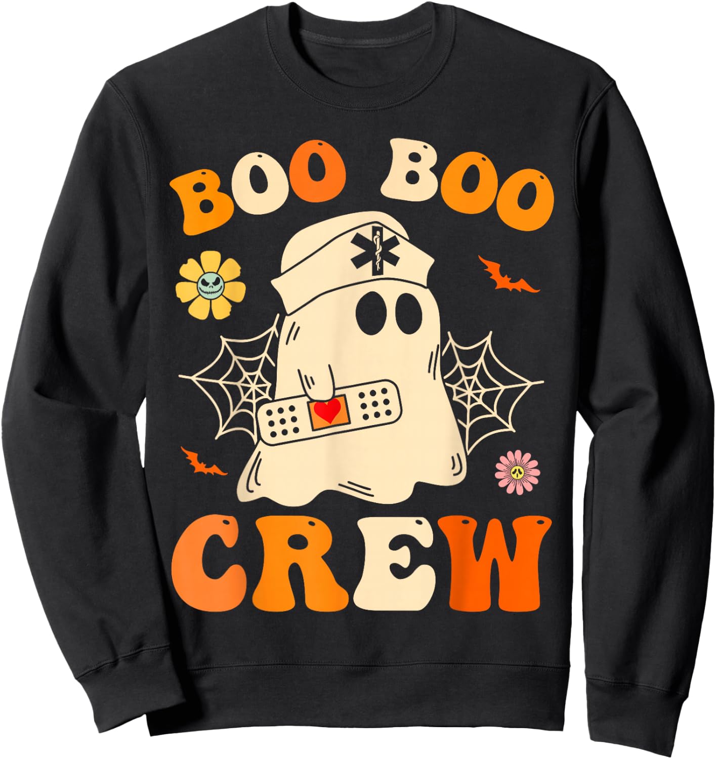 Boo Boo Crew Nurse Shirt Funny Ghost Retro Halloween Nurse Sweatshirt - Sweatshirt | Black