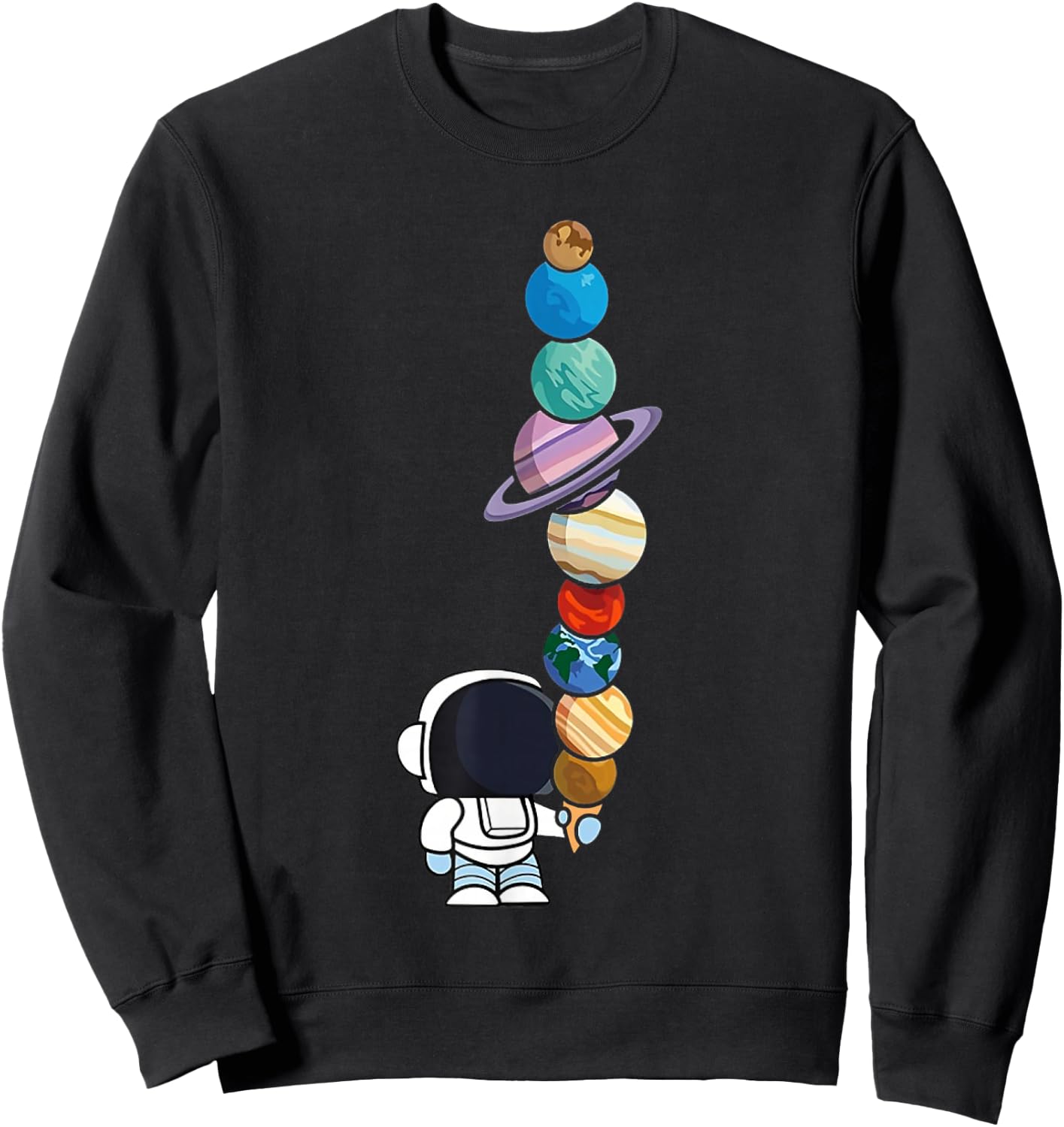 Astronaut Holding Planet Icecream BoysGirls STEM Kids Sweatshirt - Sweatshirt | Black