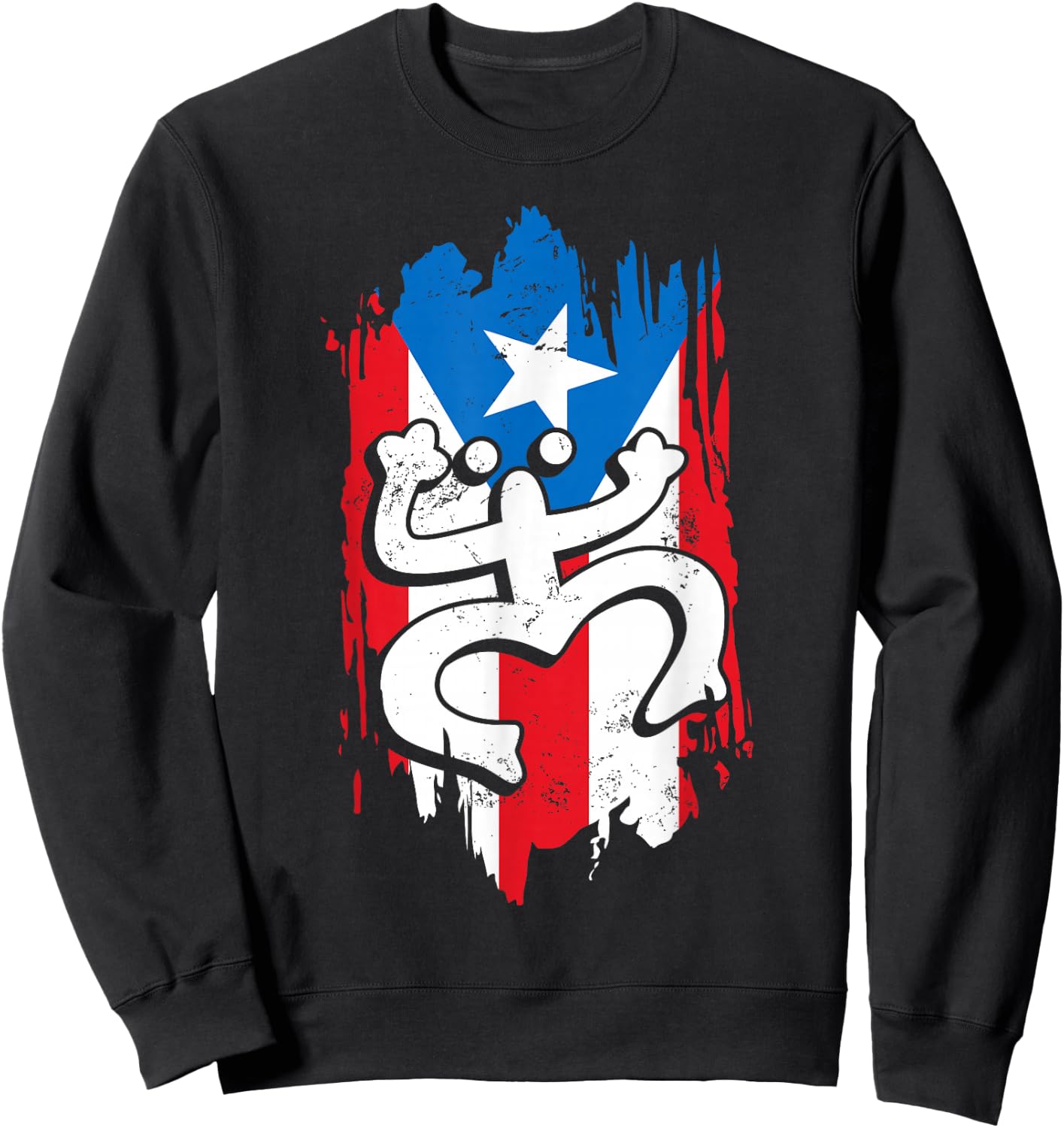 Puerto Rico Coqui Taino Symbol Puerto Rican Flag Frog Retro Sweatshirt - Sweatshirt | Black