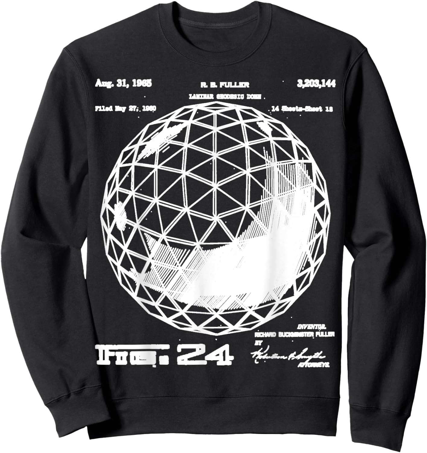 Buckminster Fuller Geodesic Patent Engineering Science Math Sweatshirt - Sweatshirt | Black